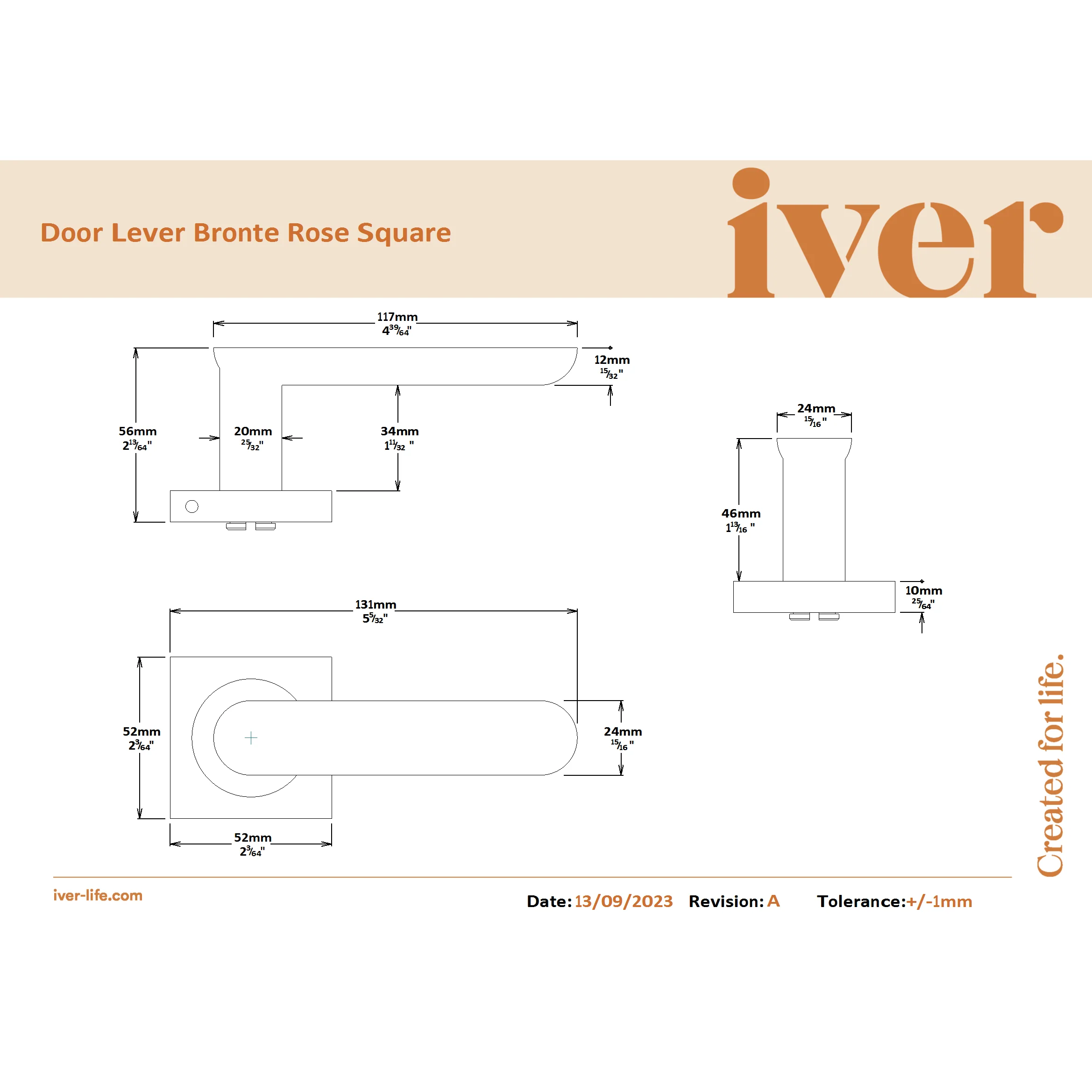 Iver Door Handle Bronte Square Rose Pair Matt Black - Image 2
