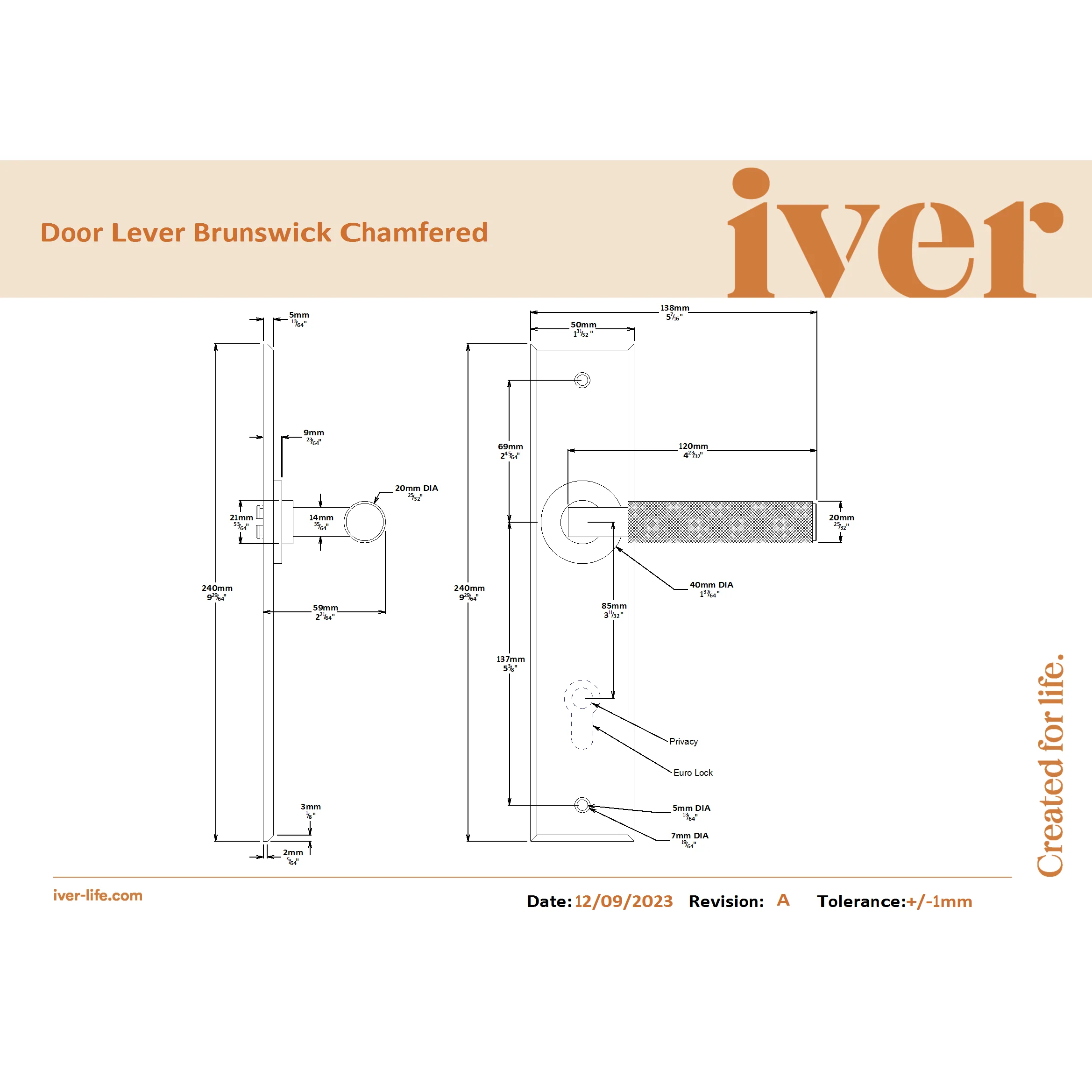 Iver Door Handle Brunswick Chamfered Euro Satin Nickel - Image 2