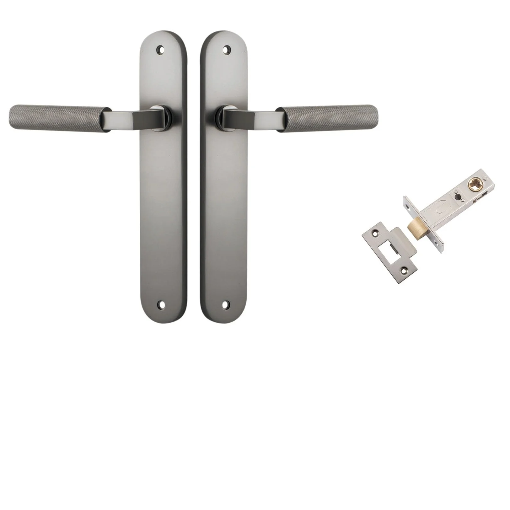 Iver Door Handle Brunswick Knurled Oval Satin Nickel Passage Kit