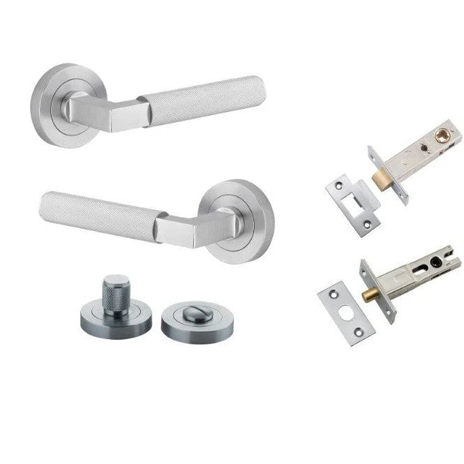 Iver Door Handle Brunswick Knurled Rose Round Brushed Chrome Privacy Kit