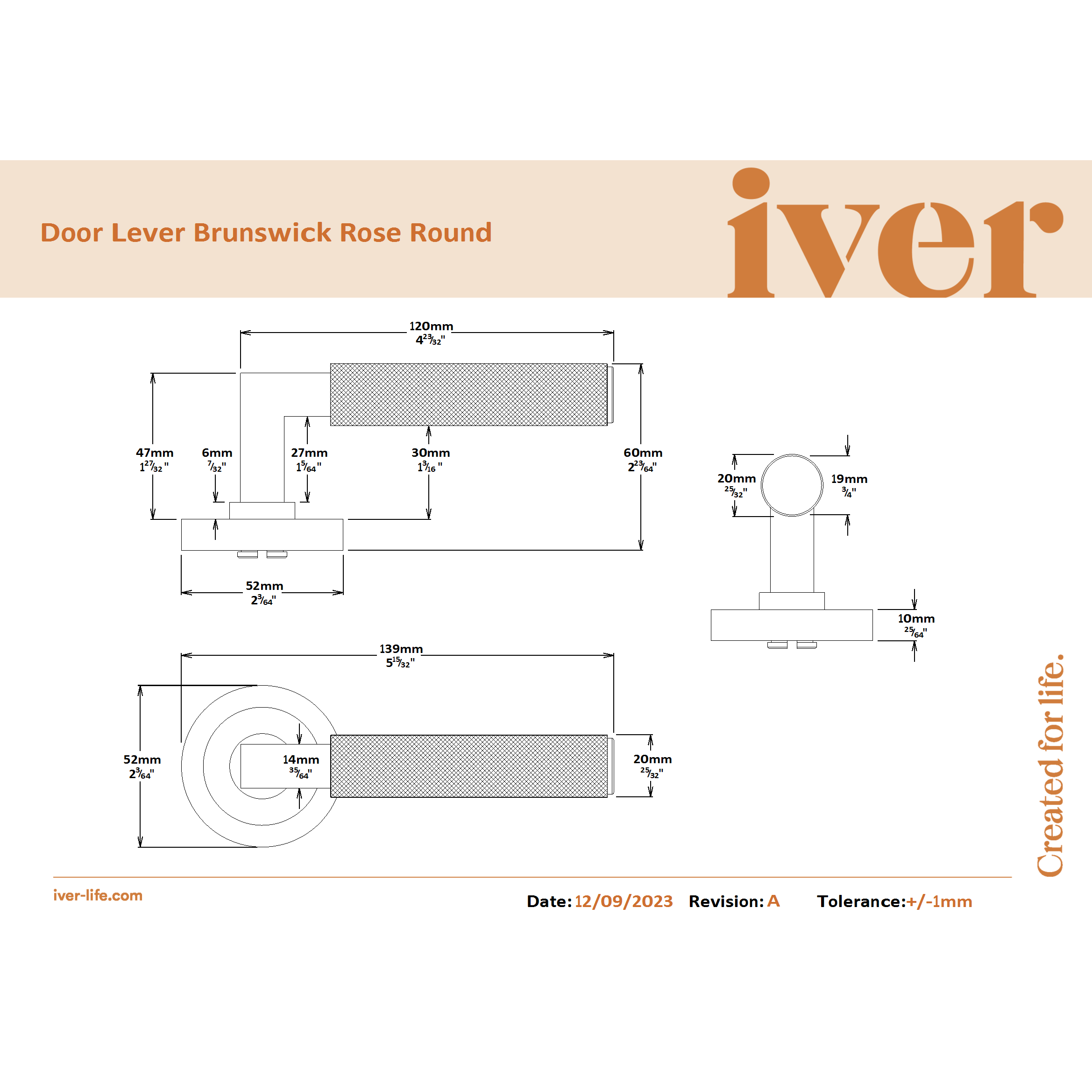 Iver Door Handle Brunswick Knurled Rose Round Matt Black Passage Kit - Image 2