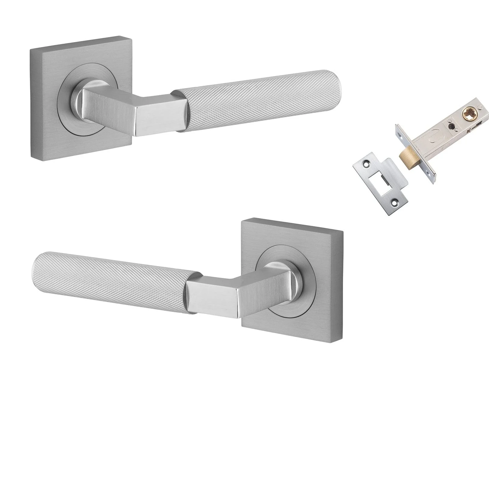Iver Door Handle Brunswick Knurled Rose Square Brushed Chrome Passage Kit