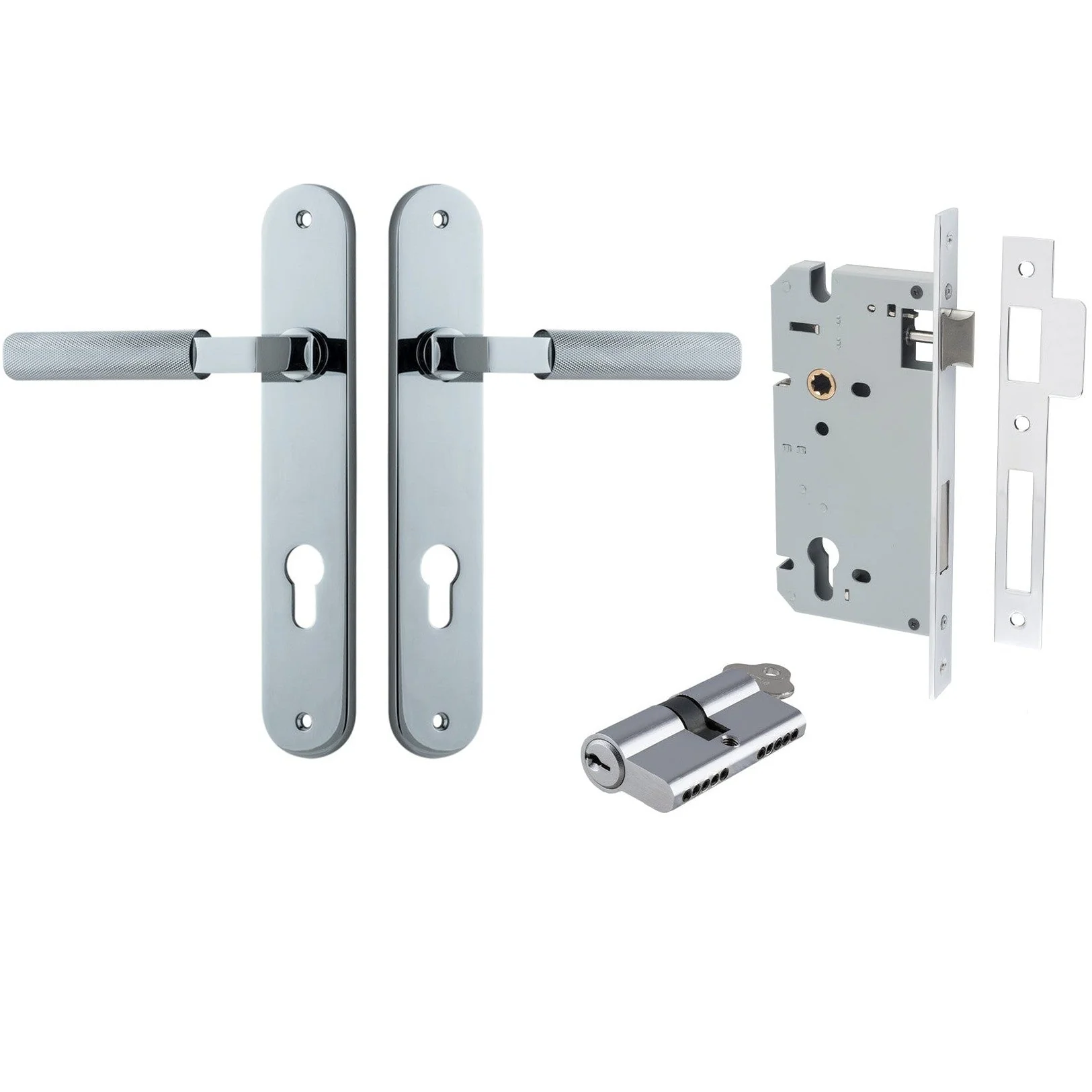 Iver Door Handle Brunswick Oval Euro Pair Key/Key Polished Chrome Entrance Kit