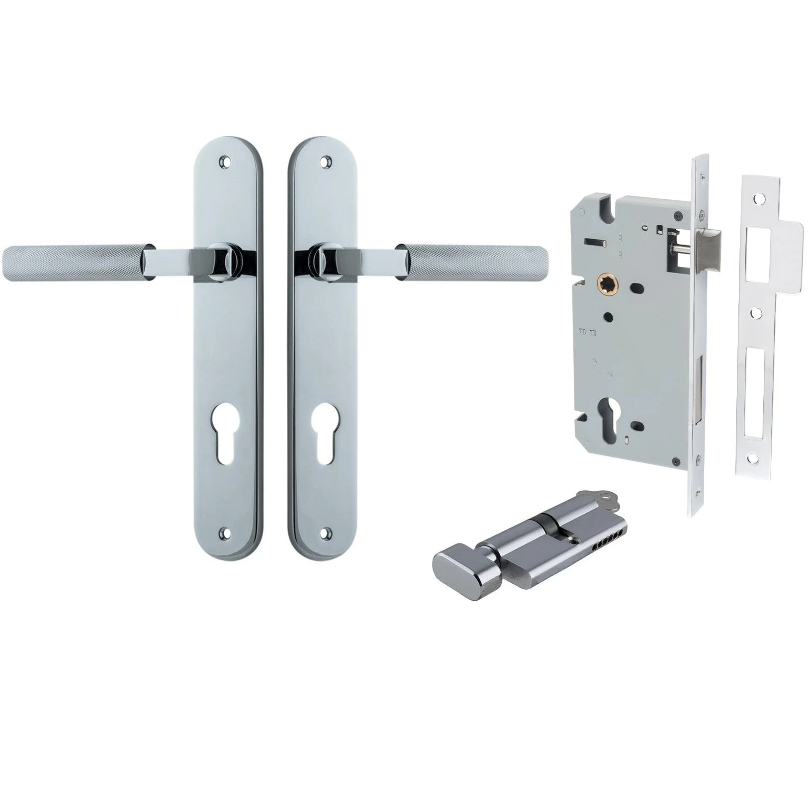 Iver Door Handle Brunswick Oval Euro Pair Key/Thumb Polished Chrome Entrance Kit