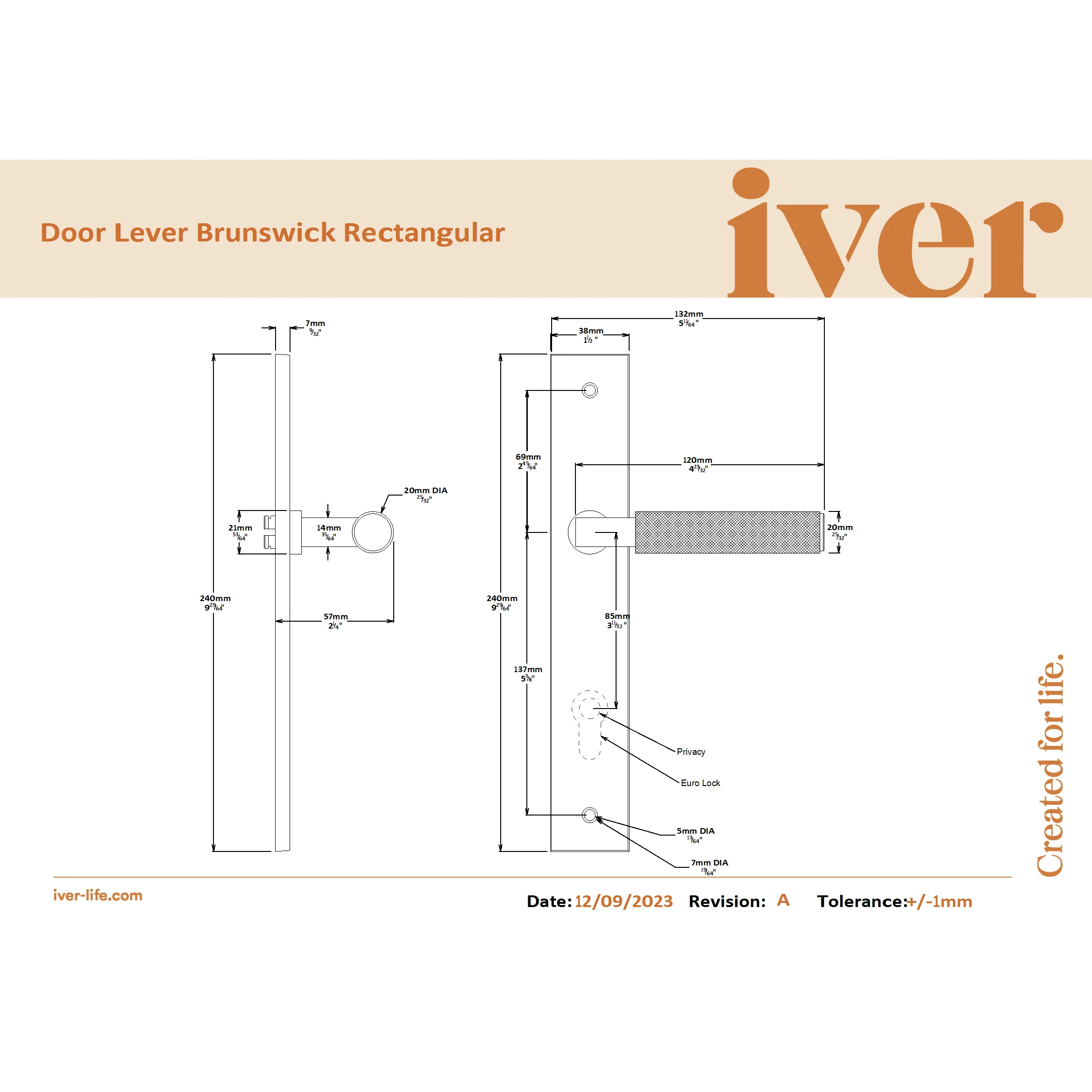 Iver Door Handle Brunswick Rectangular Euro Pair Key/Thumb Matt Black Entrance Kit - Image 2