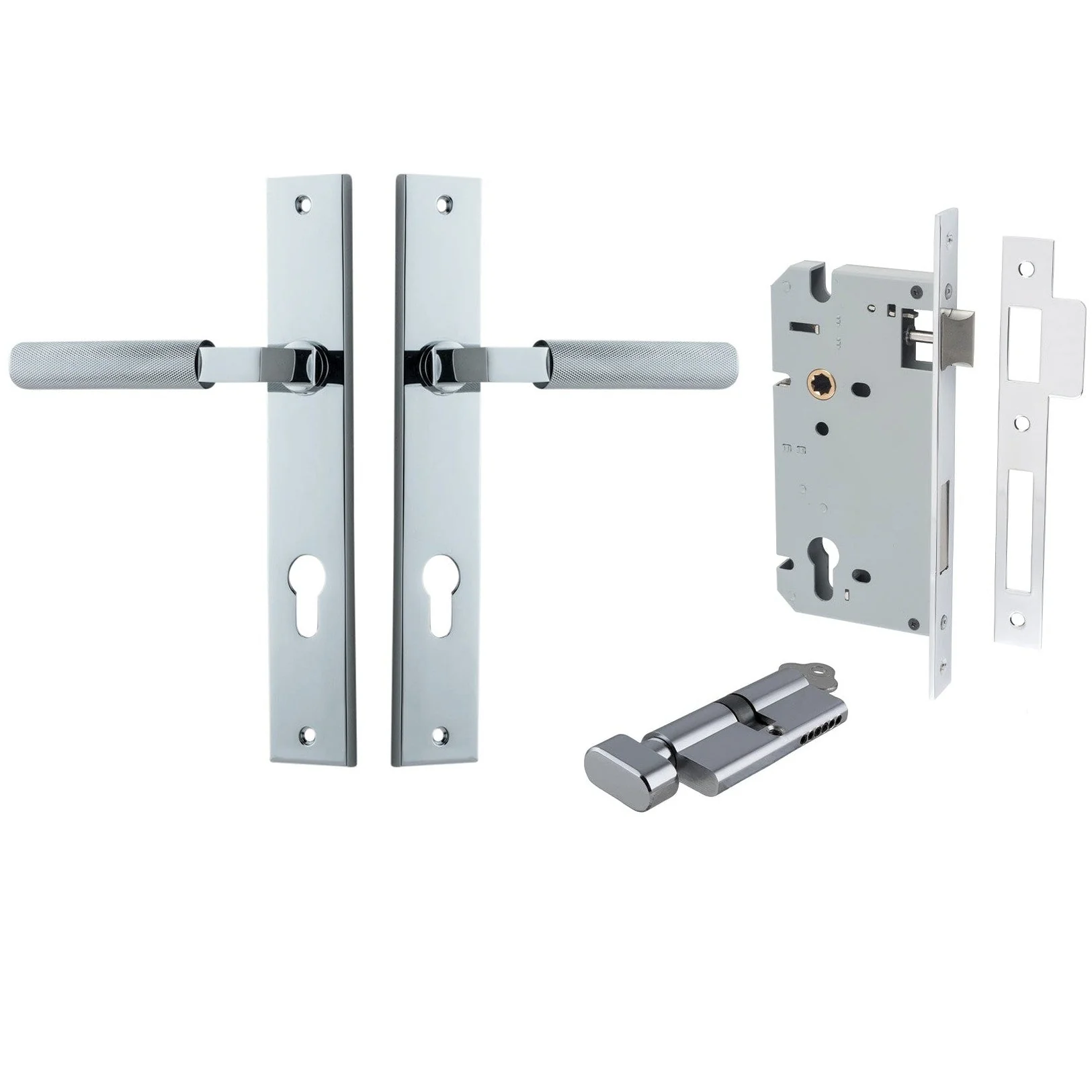 Iver Door Handle Brunswick Rectangular Euro Pair Key/Thumb Polished Chrome Entrance Kit