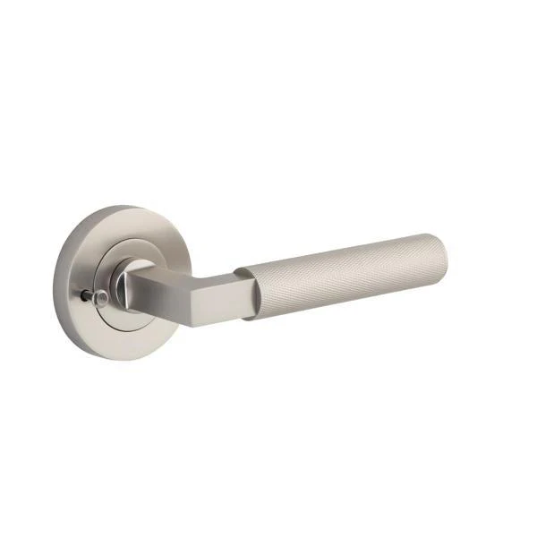 Iver Door Handle Brunswick Rose Round Satin Nickel Inbuilt Privacy Kit