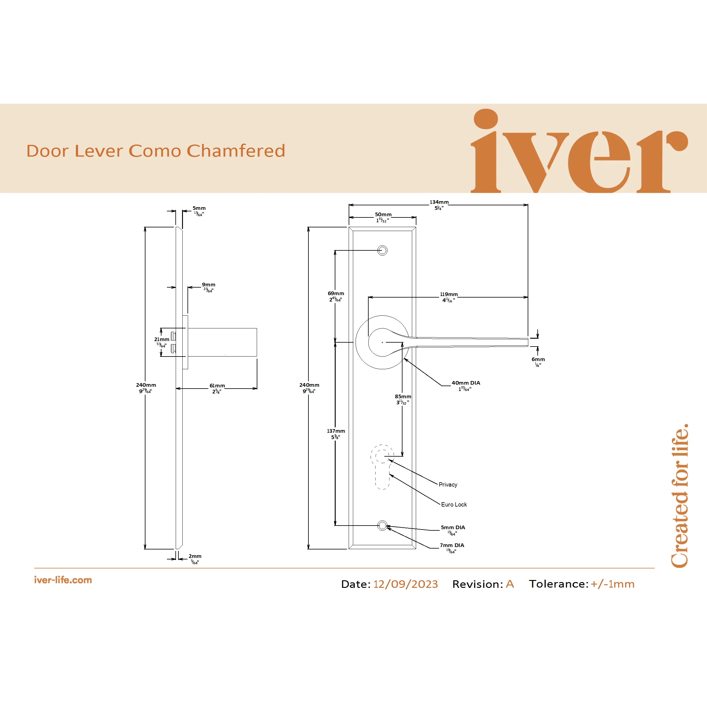 Iver Door Handle Como Chamfered Signature Brass Passage Kit - Image 2