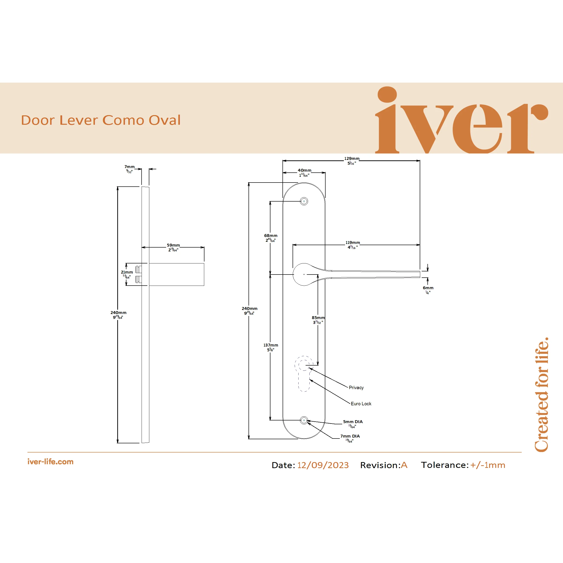 Iver Door Handle Como Oval Privacy Polished Chrome - Image 2