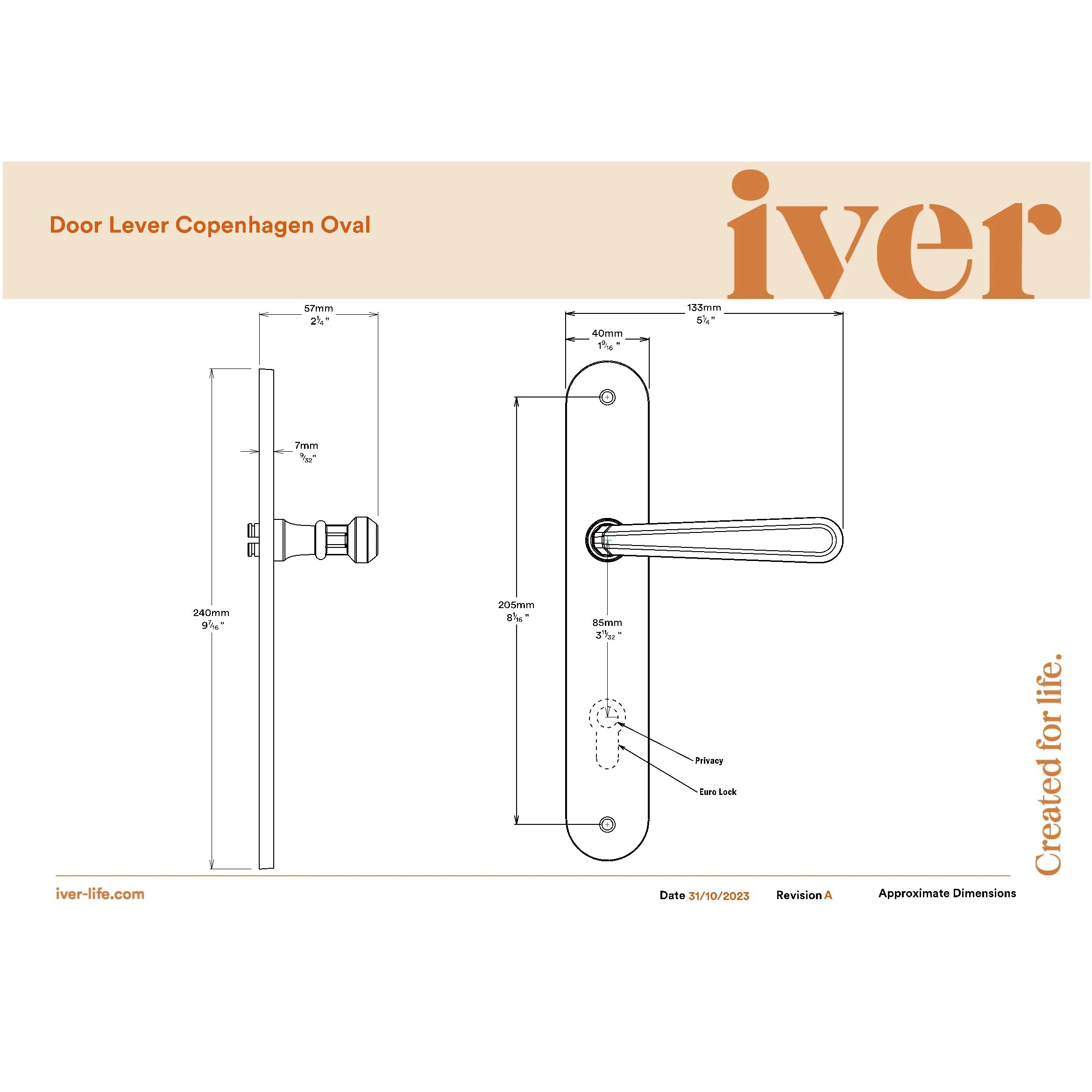 Iver Door Handle Copenhagen Oval Privacy Pair Brushed Chrome Inbuilt Privacy Kit - Image 2