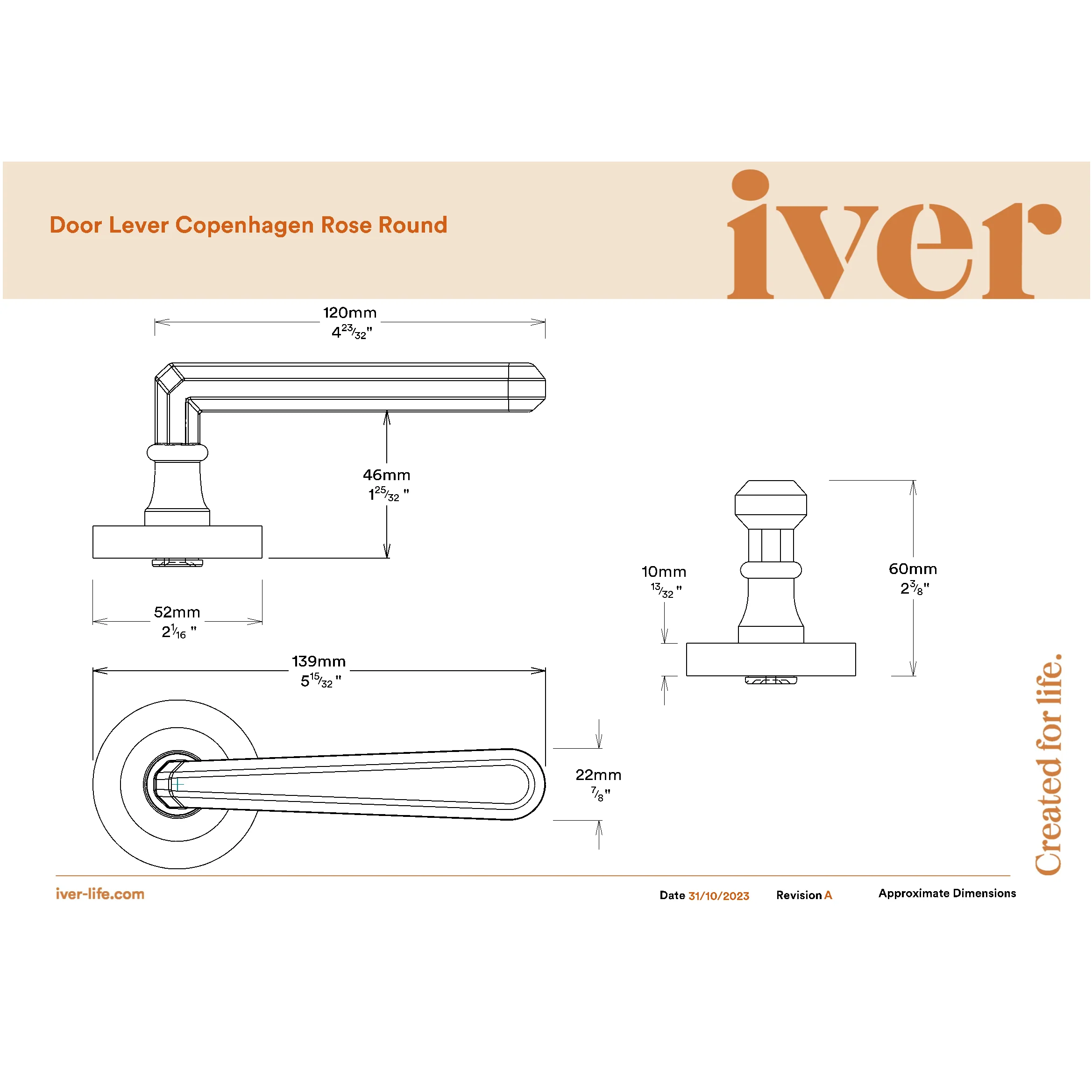 Iver Door Handle Copenhagen Round Rose Inbuilt Privacy Pair Kit Brushed Chrome - Image 2
