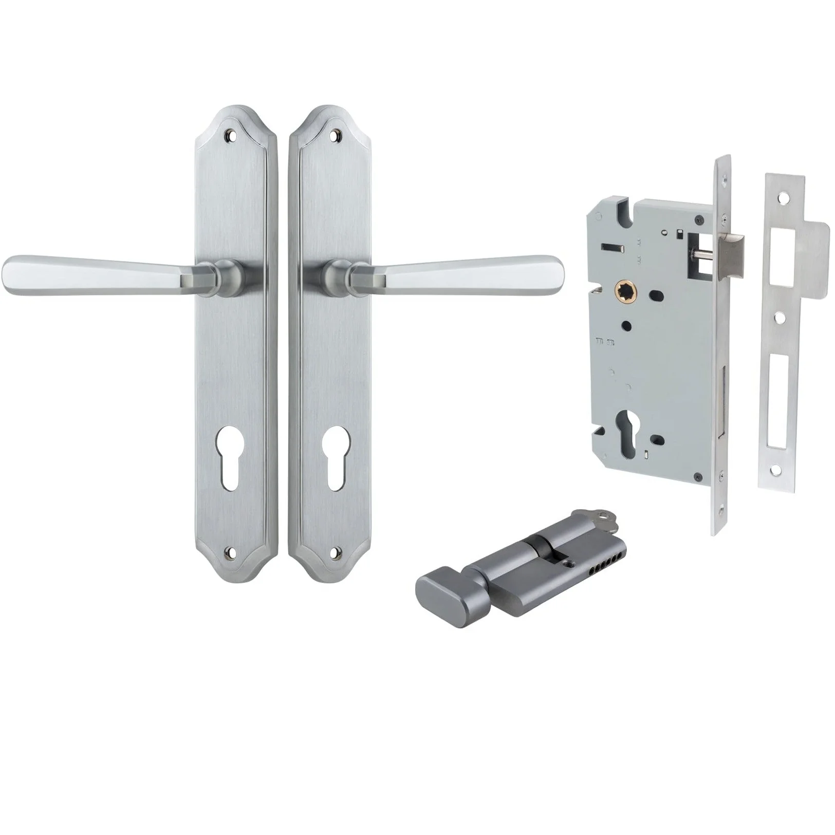 Iver Door Handle Copenhagen Shouldered Euro Pair Key/Thumb Brushed Chrome Entrance Kit