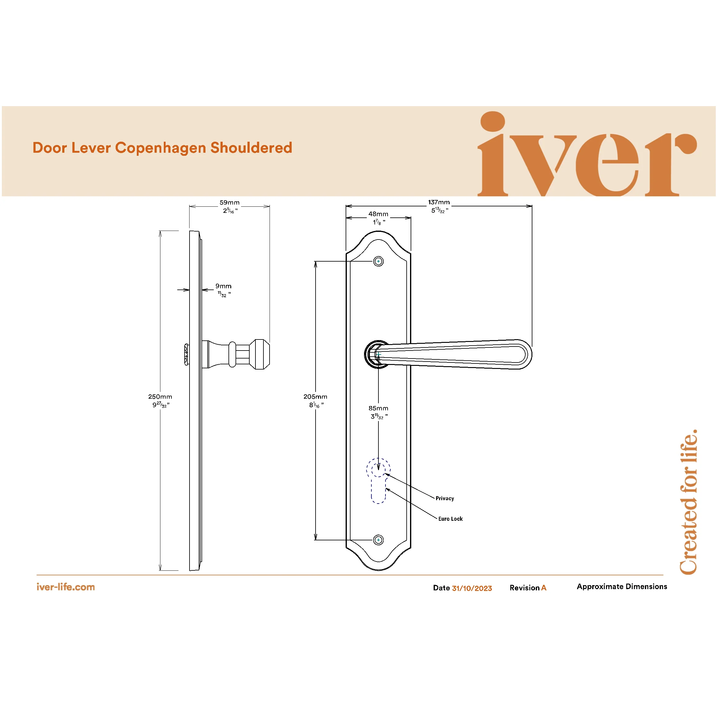 Iver Door Handle Copenhagen Shouldered Privacy Pair Matt Black Inbuilt Privacy Kit - Image 2