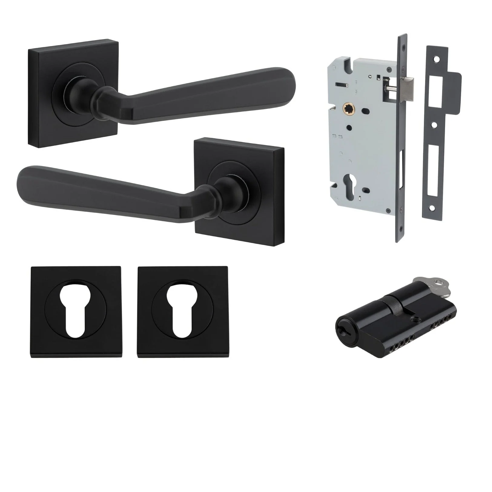 Iver Door Handle Copenhagen Square Rose Key/Key Matt Black Entrance Kit