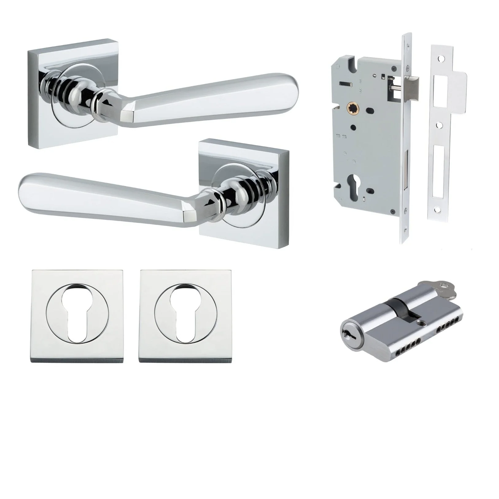 Iver Door Handle Copenhagen Square Rose Key/Key Polished Chrome Entrance Kit