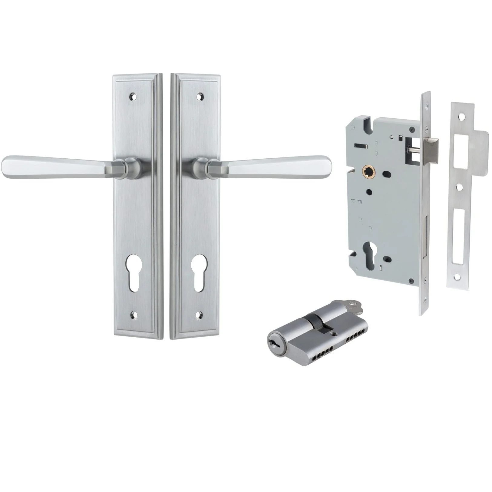 Iver Door Handle Copenhagen Stepped Euro Pair Key/Key Brushed Chrome Entrance Kit