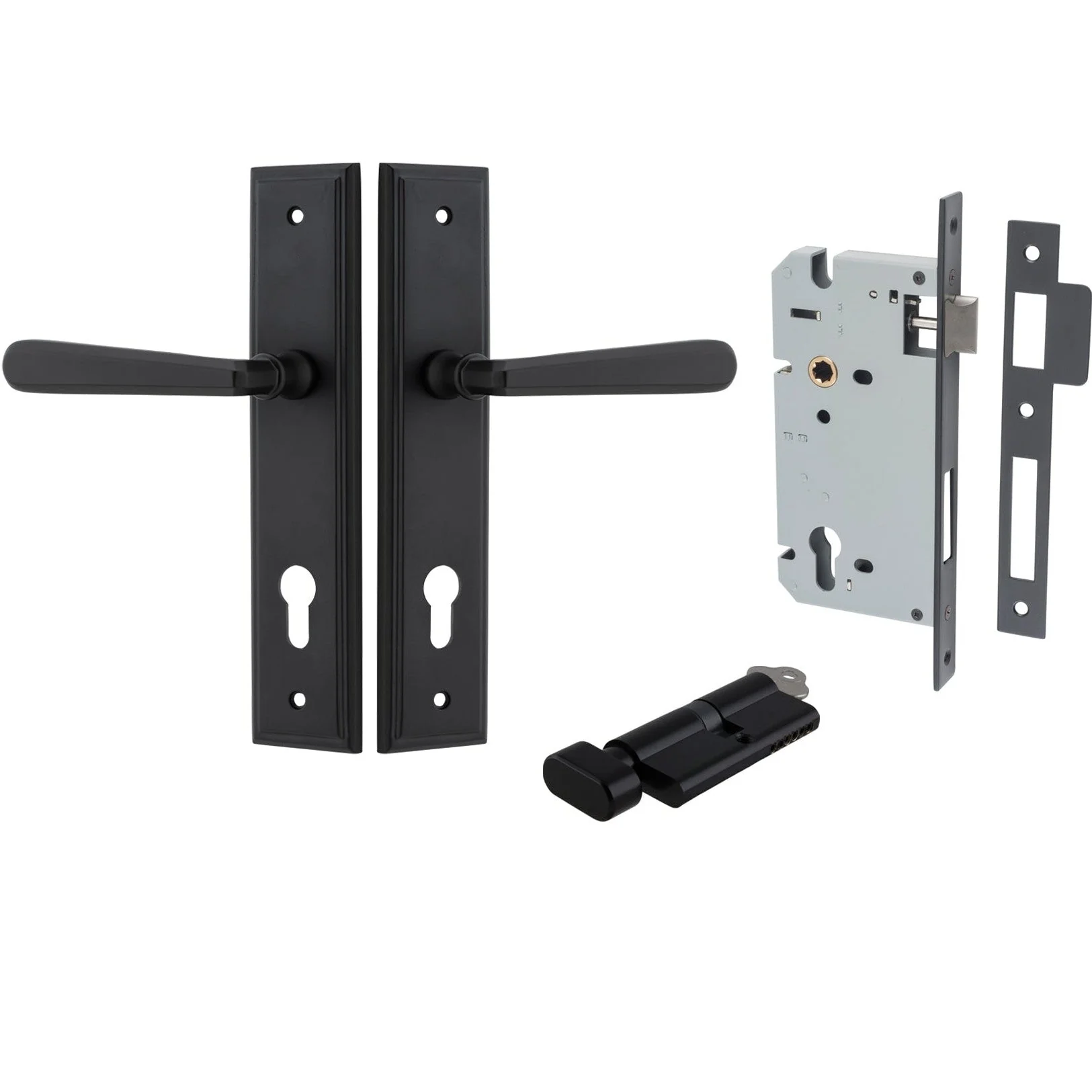 Iver Door Handle Copenhagen Stepped Euro Pair Key/Thumb Matt Black Entrance Kit