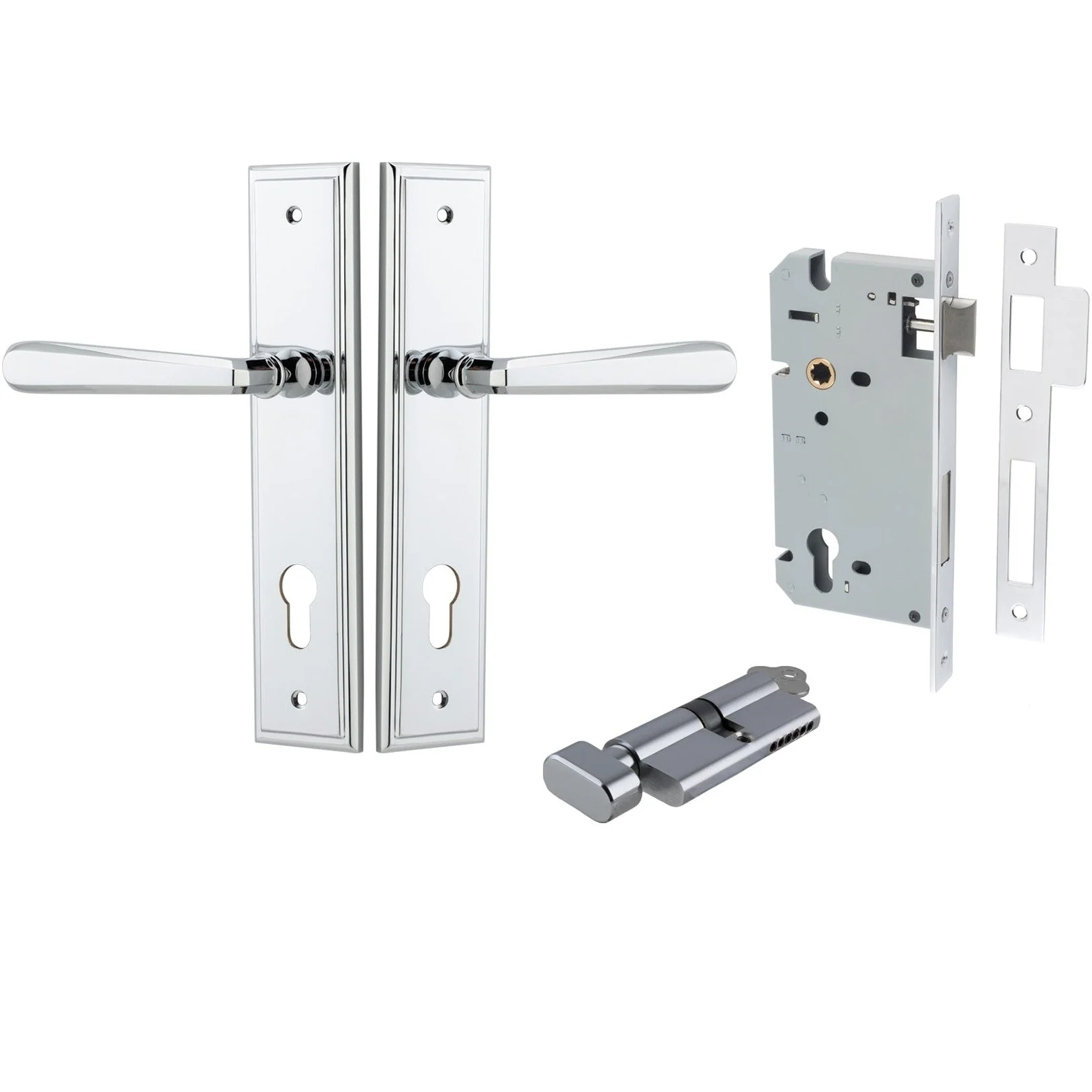 Iver Door Handle Copenhagen Stepped Euro Pair Key/Thumb Polished Chrome Entrance Kit