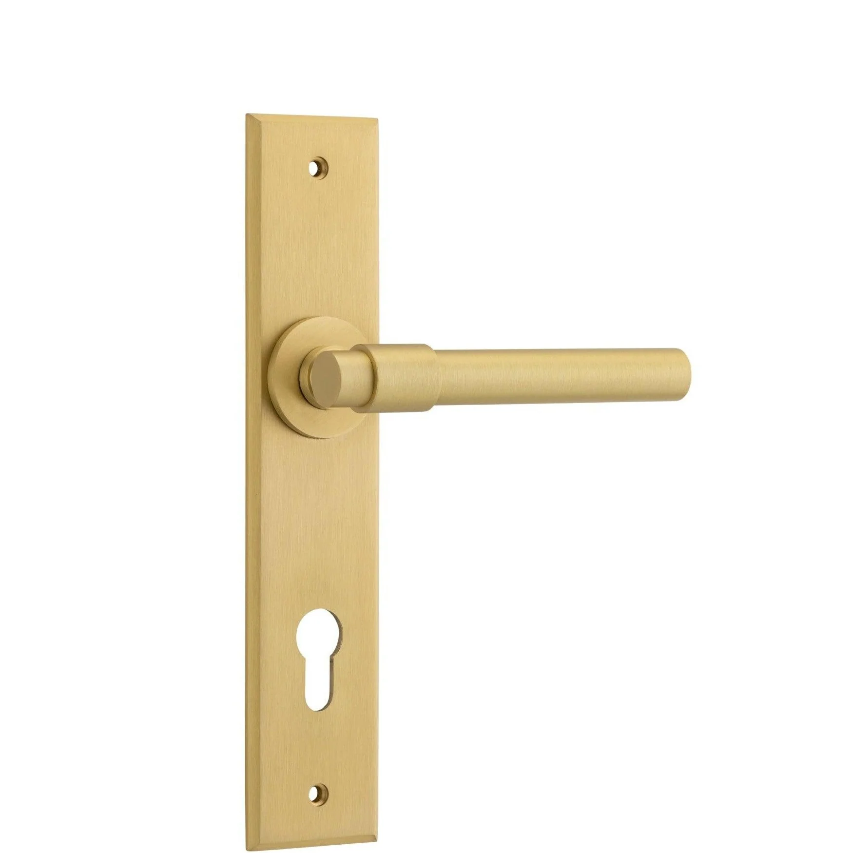 Iver Door Handle Helsinki Chamfered Euro Pair Brushed Gold PVD
