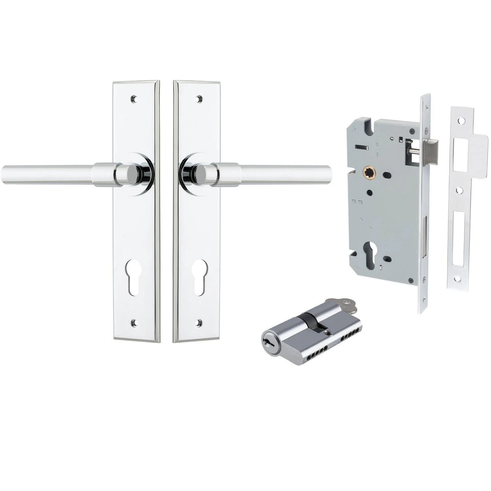 Iver Door Handle Helsinki Chamfered Key/Key Polished Chrome Entrance Kit