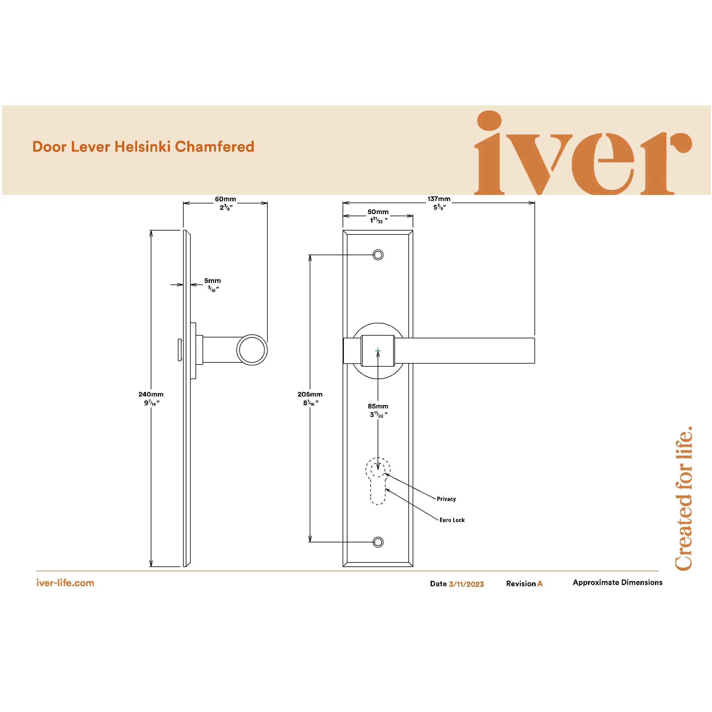 Iver Door Handle Helsinki Chamfered Key/Key Polished Chrome Entrance Kit - Image 2