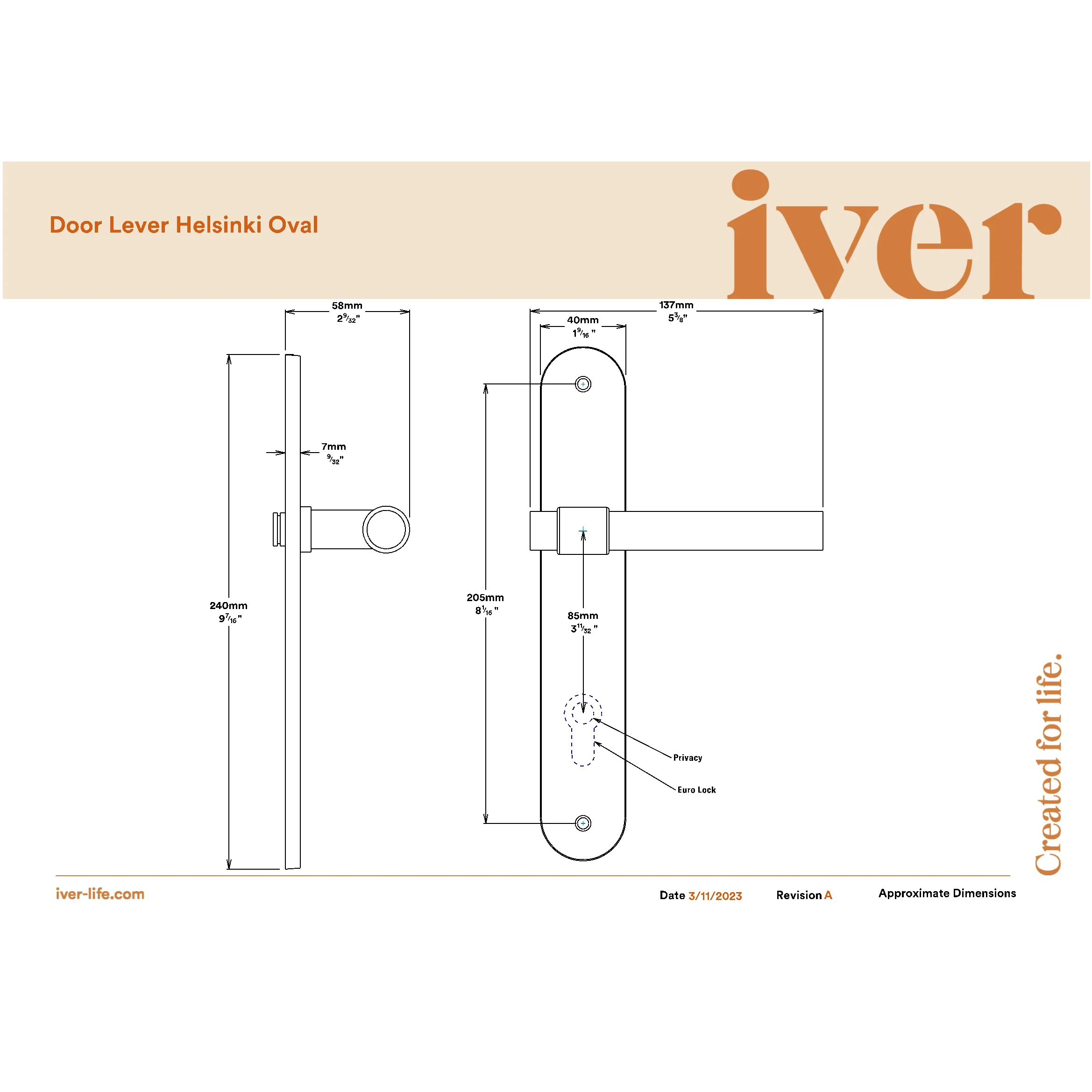 Iver Door Handle Helsinki Oval Euro Pair Key/Thumb Brushed Brass Entrance Kit - Image 2