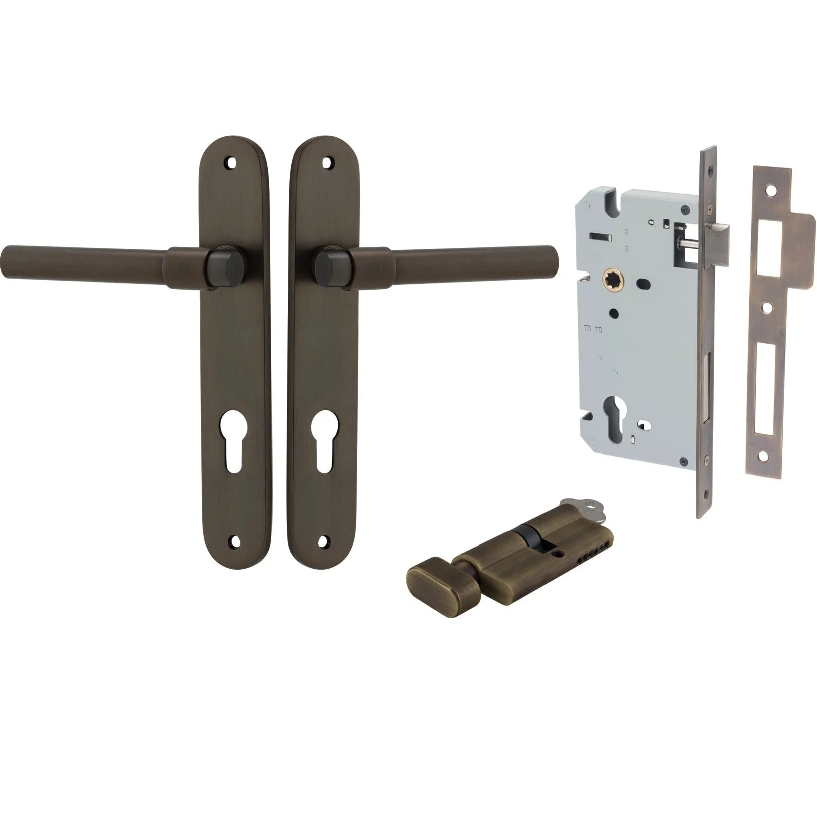 Iver Door Handle Helsinki Oval Euro Pair Key/Thumb Signature Brass Entrance Kit
