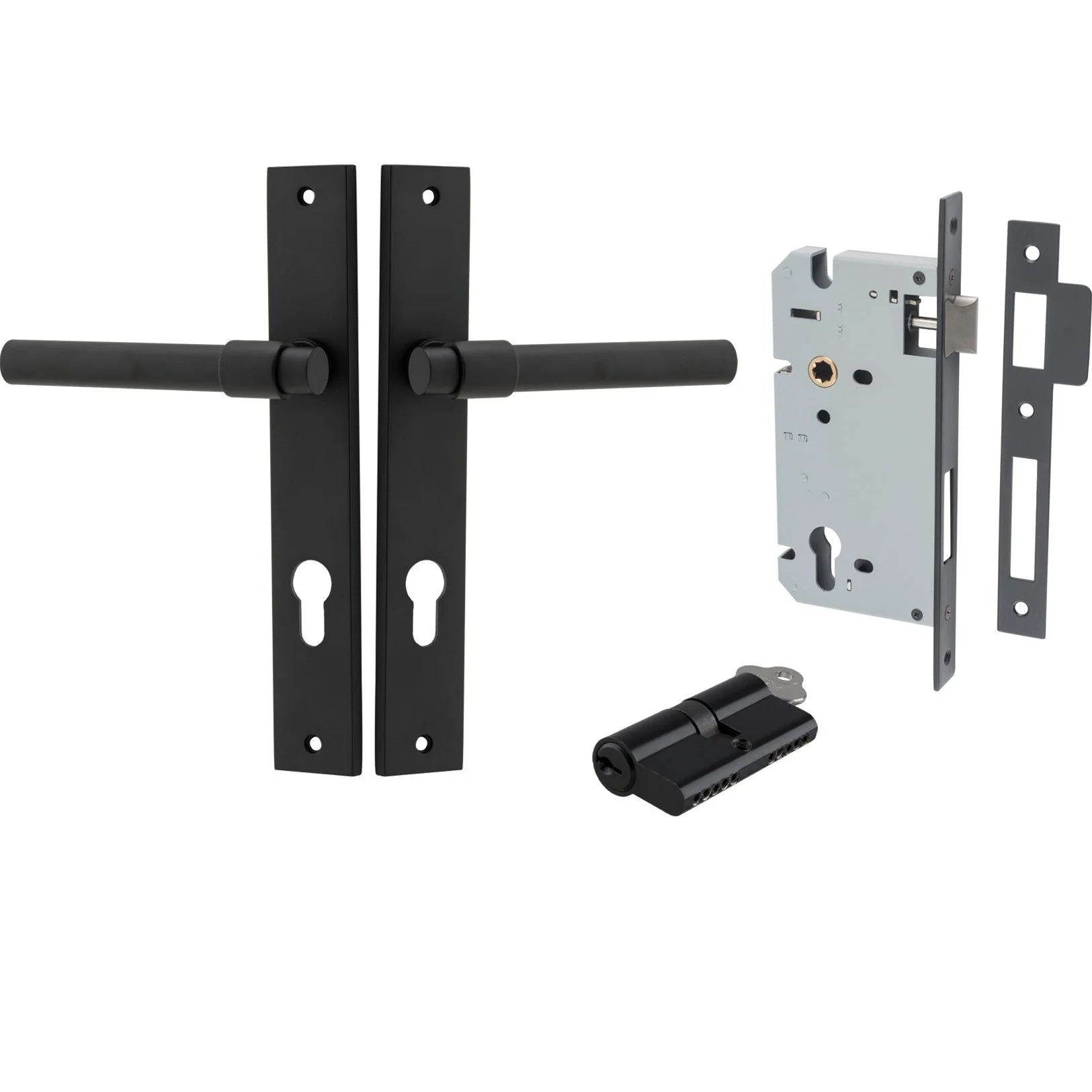 Iver Door Handle Helsinki Rectangular Euro Pair Key/Key Matt Black Entrance Kit