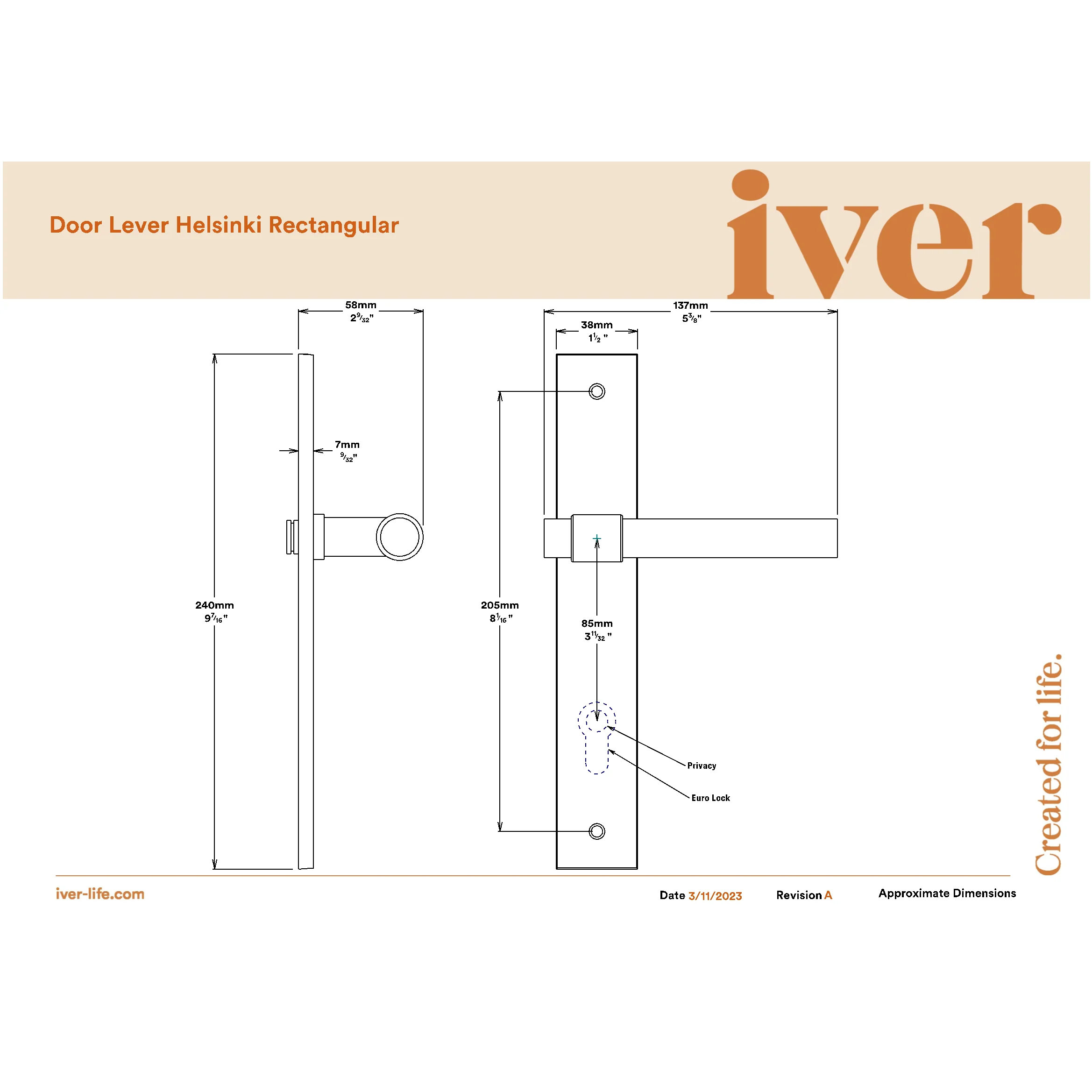 Iver Door Handle Helsinki Rectangular Privacy Pair Brushed Chrome - Image 2