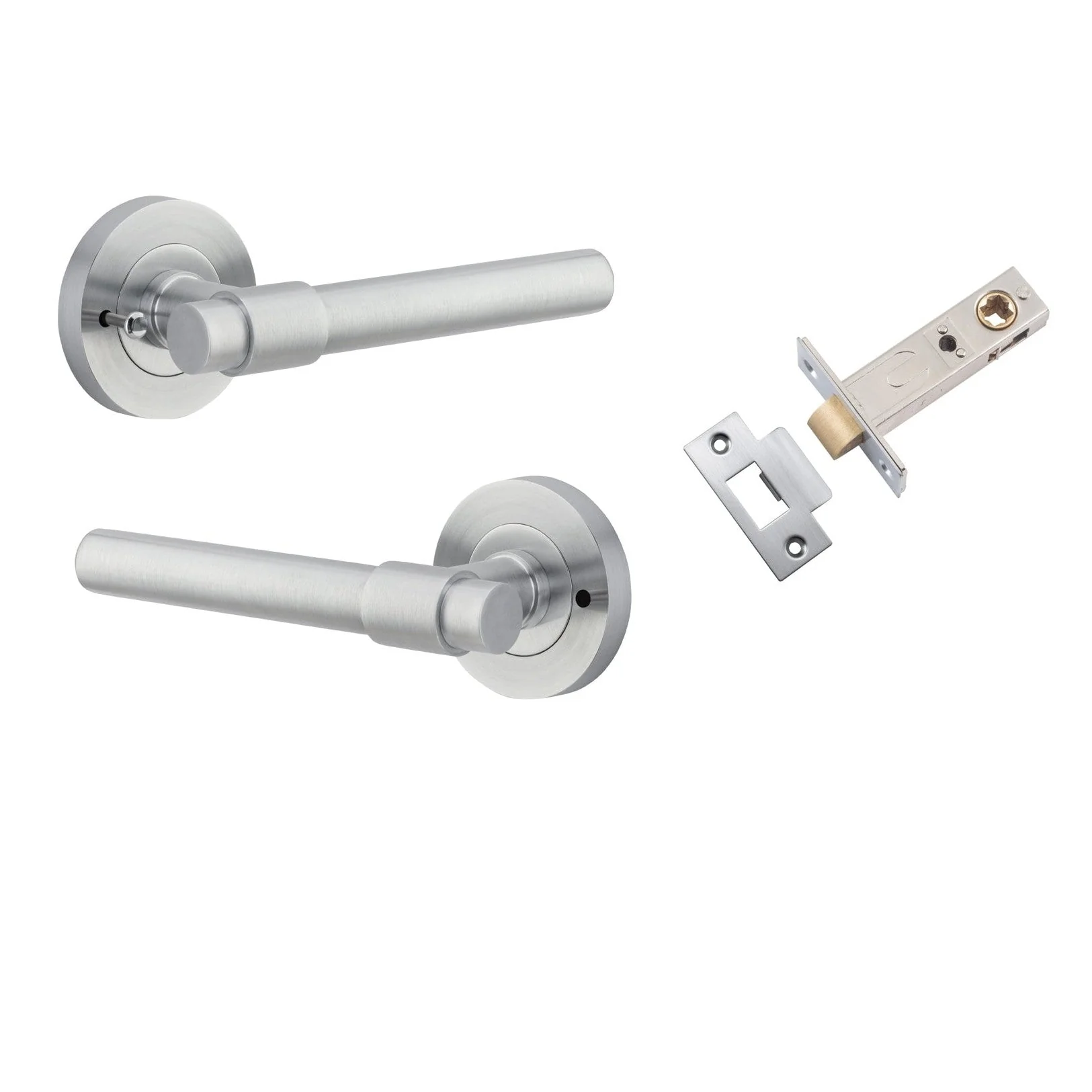 Iver Door Handle Helsinki Round Rose Inbuilt Privacy Pair Kit Brushed Chrome