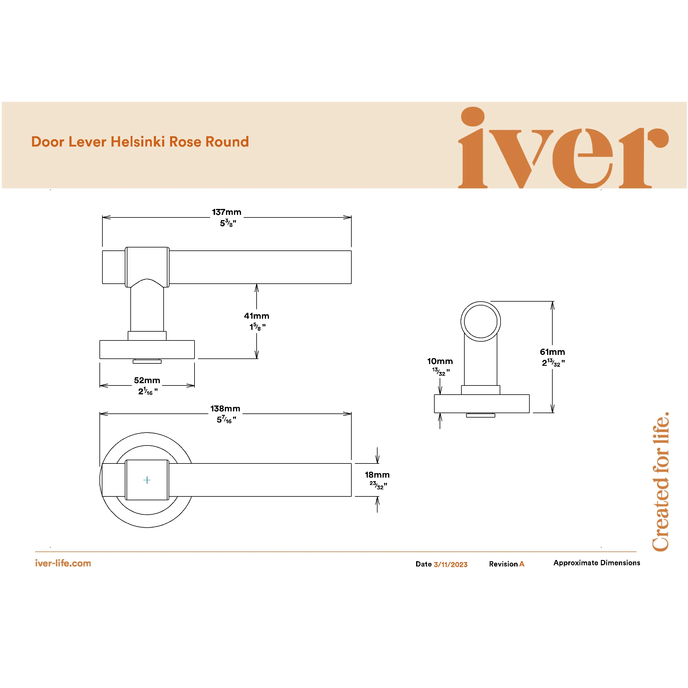 Iver Door Handle Helsinki Round Rose Key/Thumb Brushed Gold PVD Entrance Kit - Image 2
