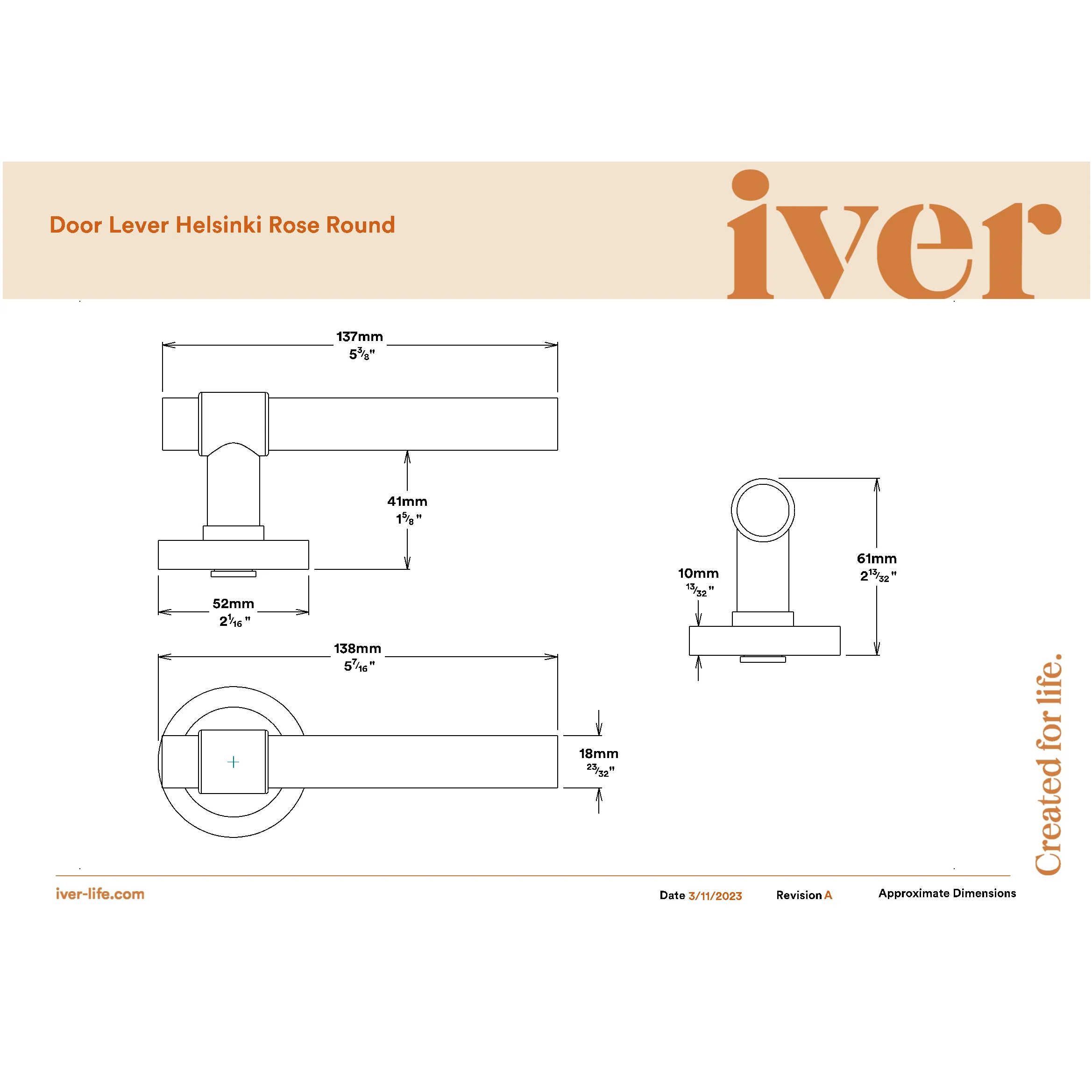 Iver Door Handle Helsinki Round Rose Signature Brass Privacy Kit - Image 2