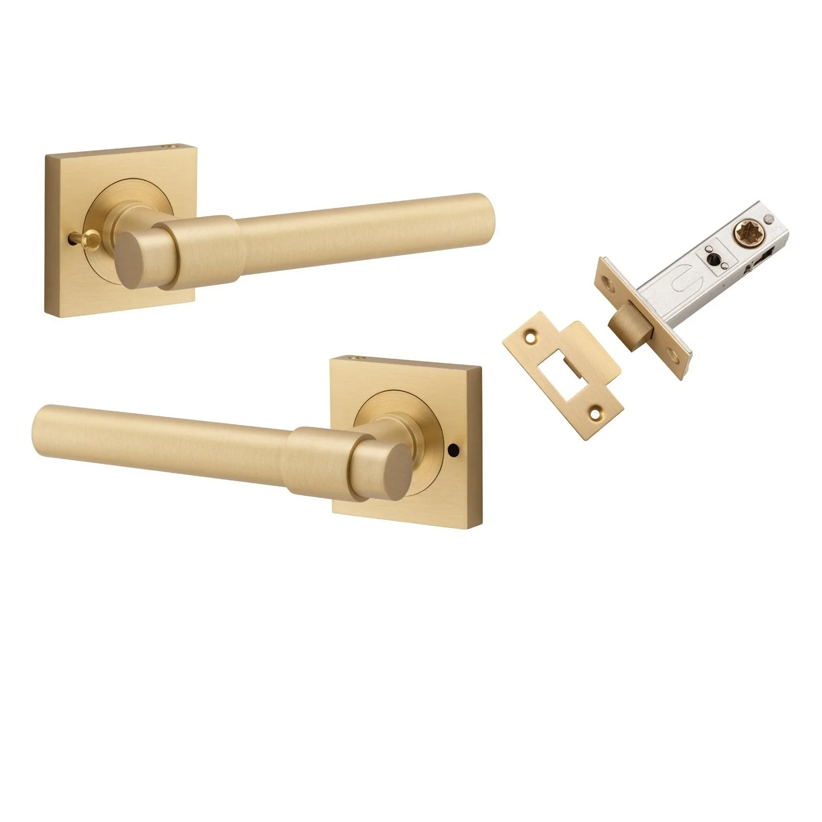 Iver Door Handle Helsinki Square Rose Inbuilt Privacy Pair Kit Brushed Brass