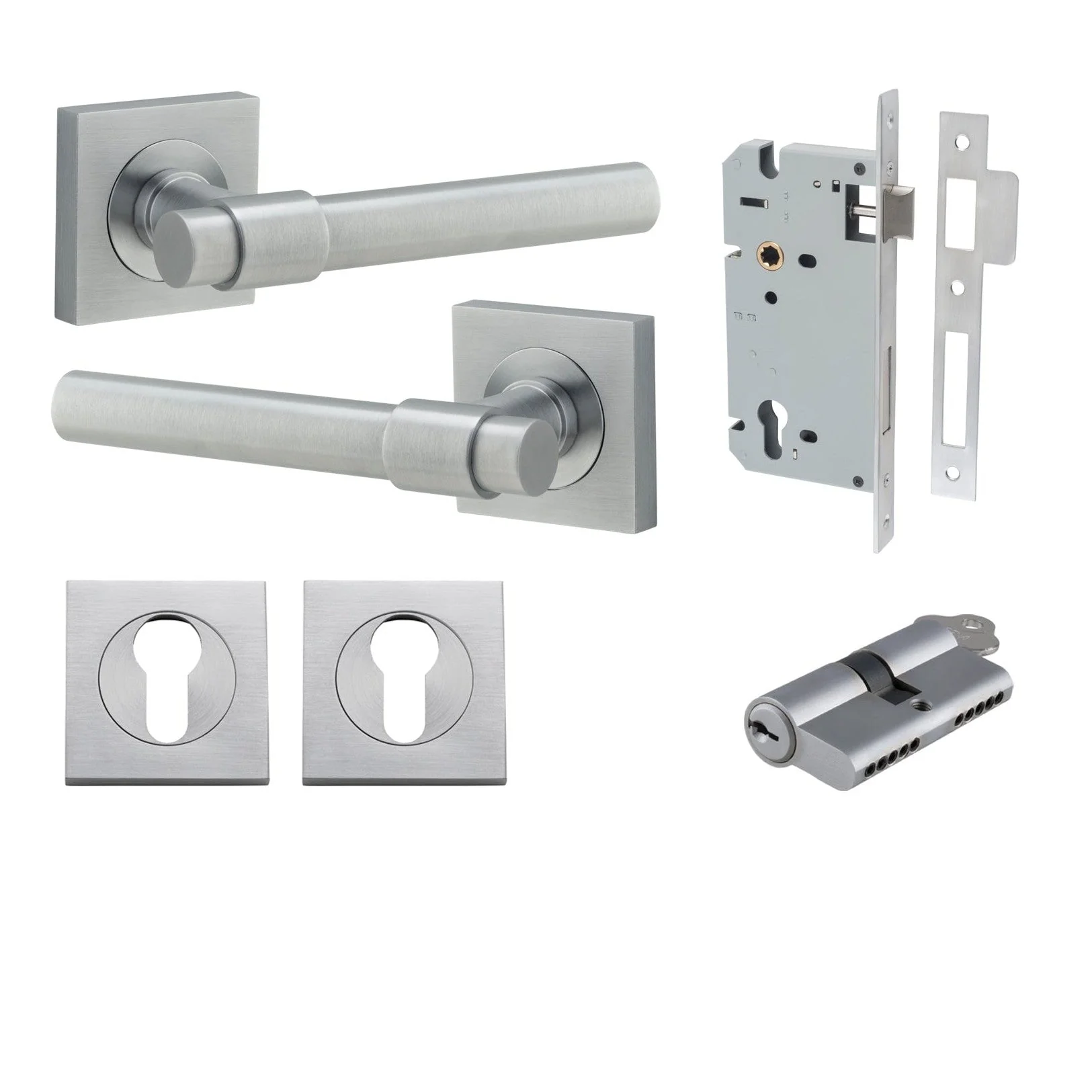 Iver Door Handle Helsinki Square Rose Key/Key Brushed Chrome Entrance Kit