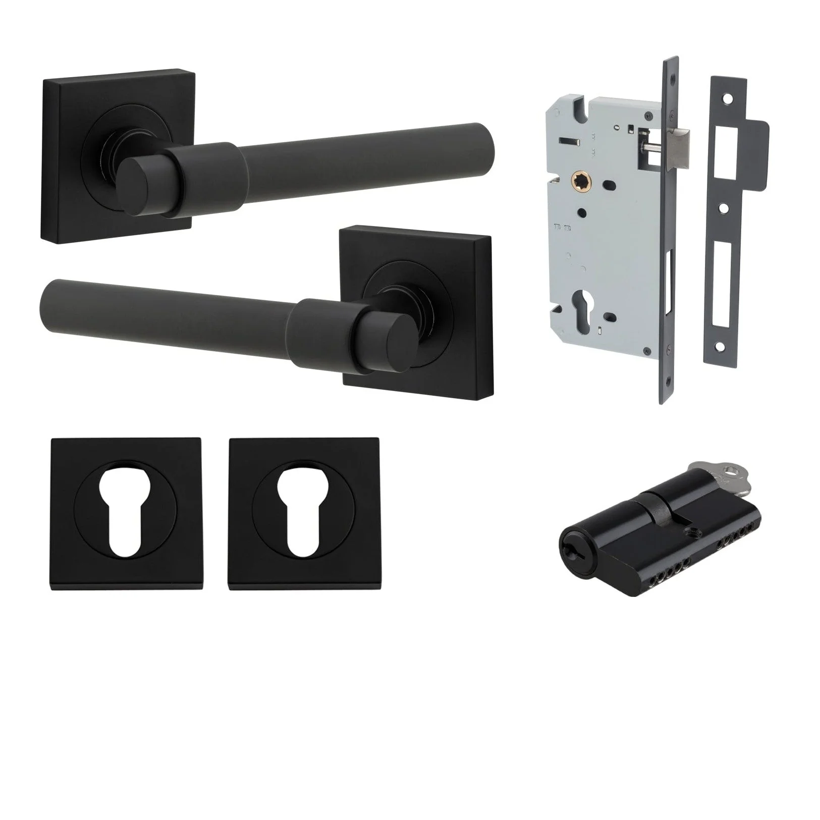 Iver Door Handle Helsinki Square Rose Key/Key Matt Black Entrance Kit