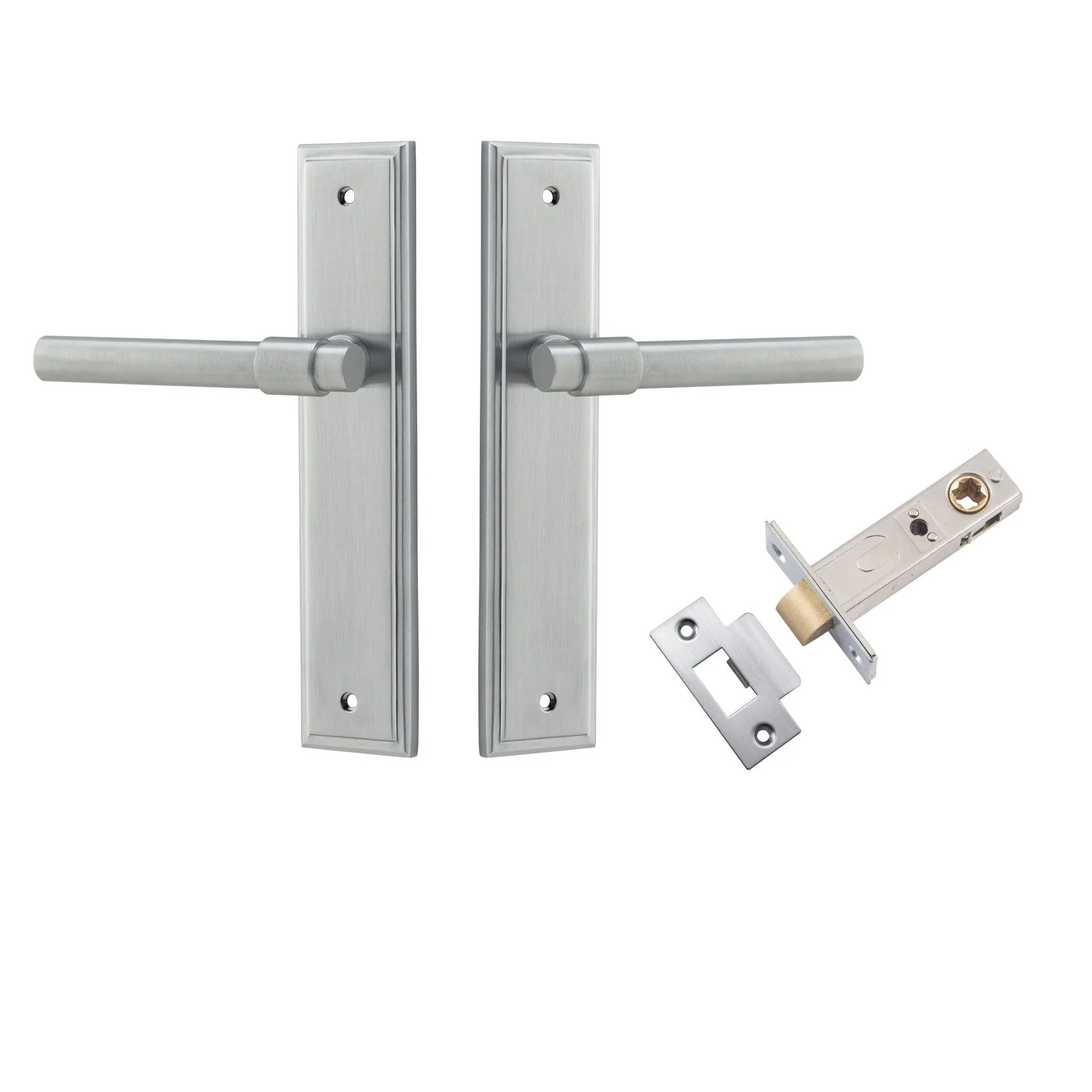 Iver Door Handle Helsinki Stepped Latch Pair Brushed Chrome Passage Kit
