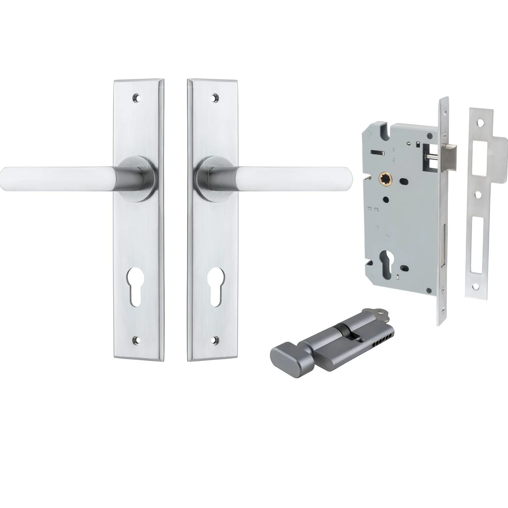 Iver Door Handle Osaka Chamfered Key/Thumb Brushed Chrome Entrance Kit