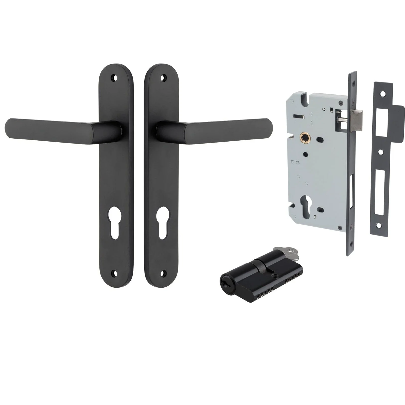 Iver Door Handle Osaka Oval Euro Pair Key/Key Matt Black Entrance Kit