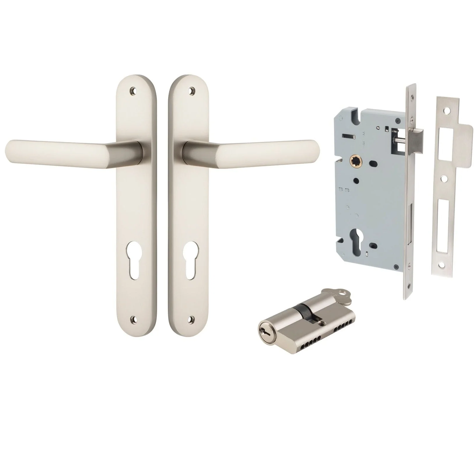 Iver Door Handle Osaka Oval Euro Pair Key/Key Satin Nickel Entrance Kit