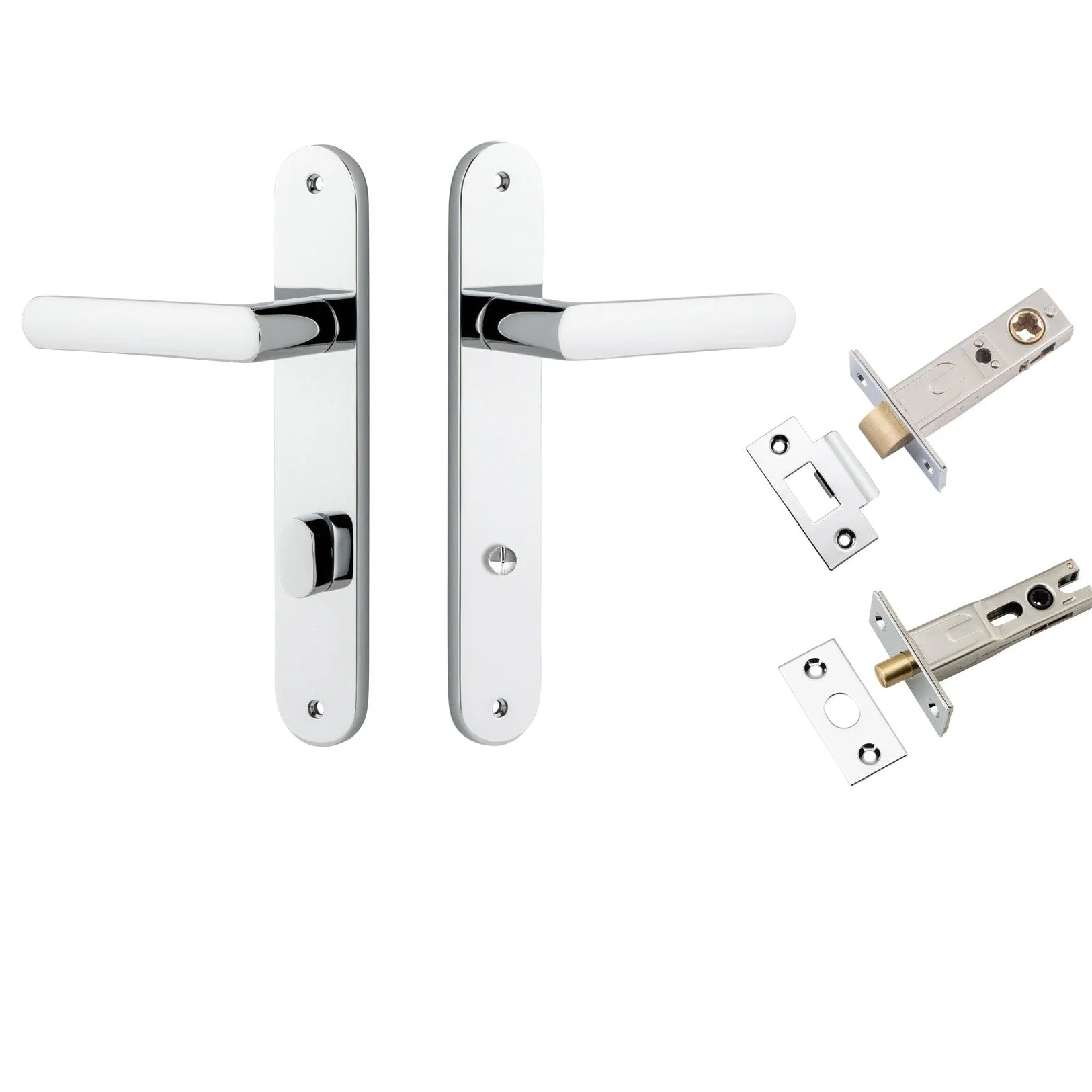 Iver Door Handle Osaka Oval Privacy Pair Polished Chrome Inbuilt Privacy Kit