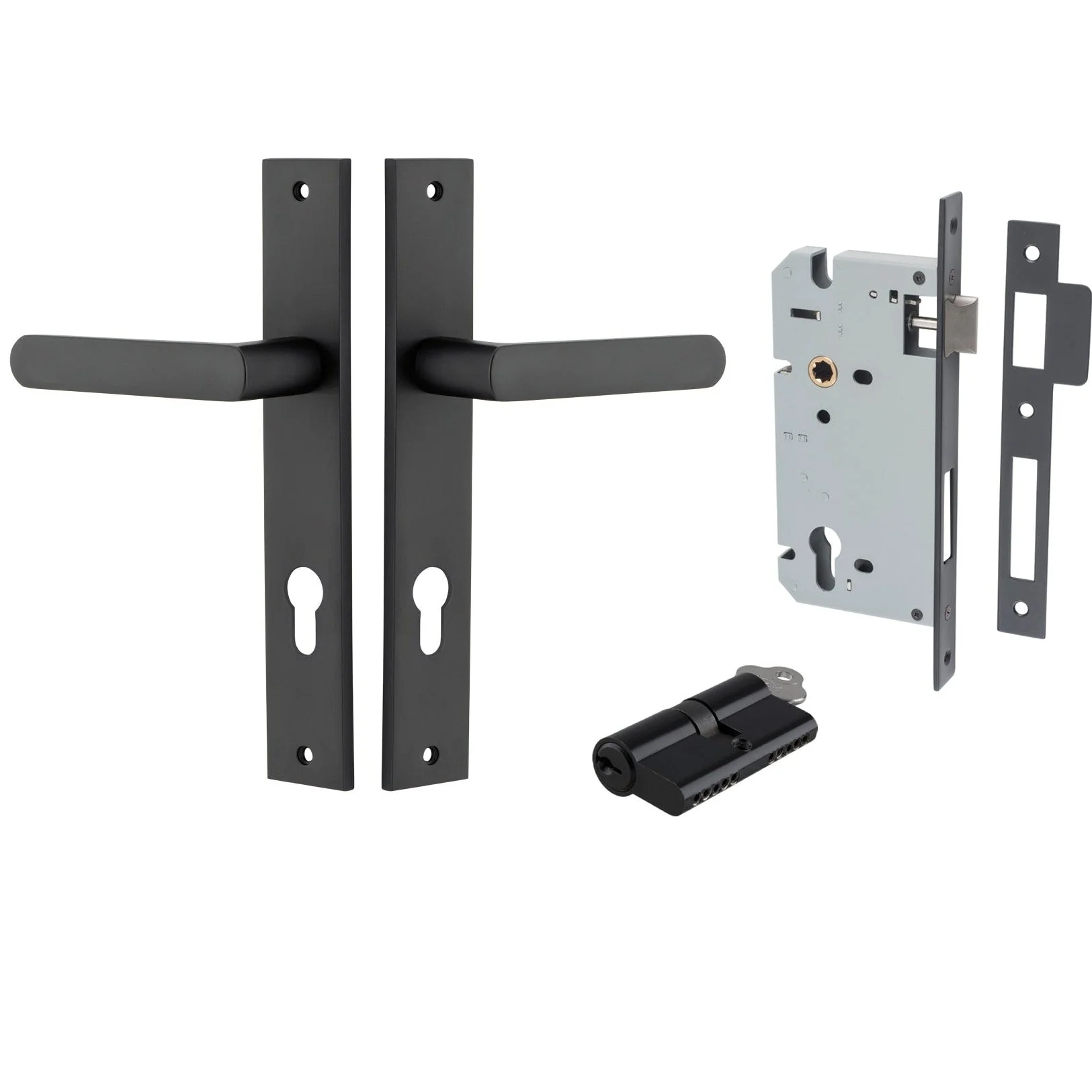 Iver Door Handle Osaka Rectangular Euro Pair Key/Key Matt Black Entrance Kit
