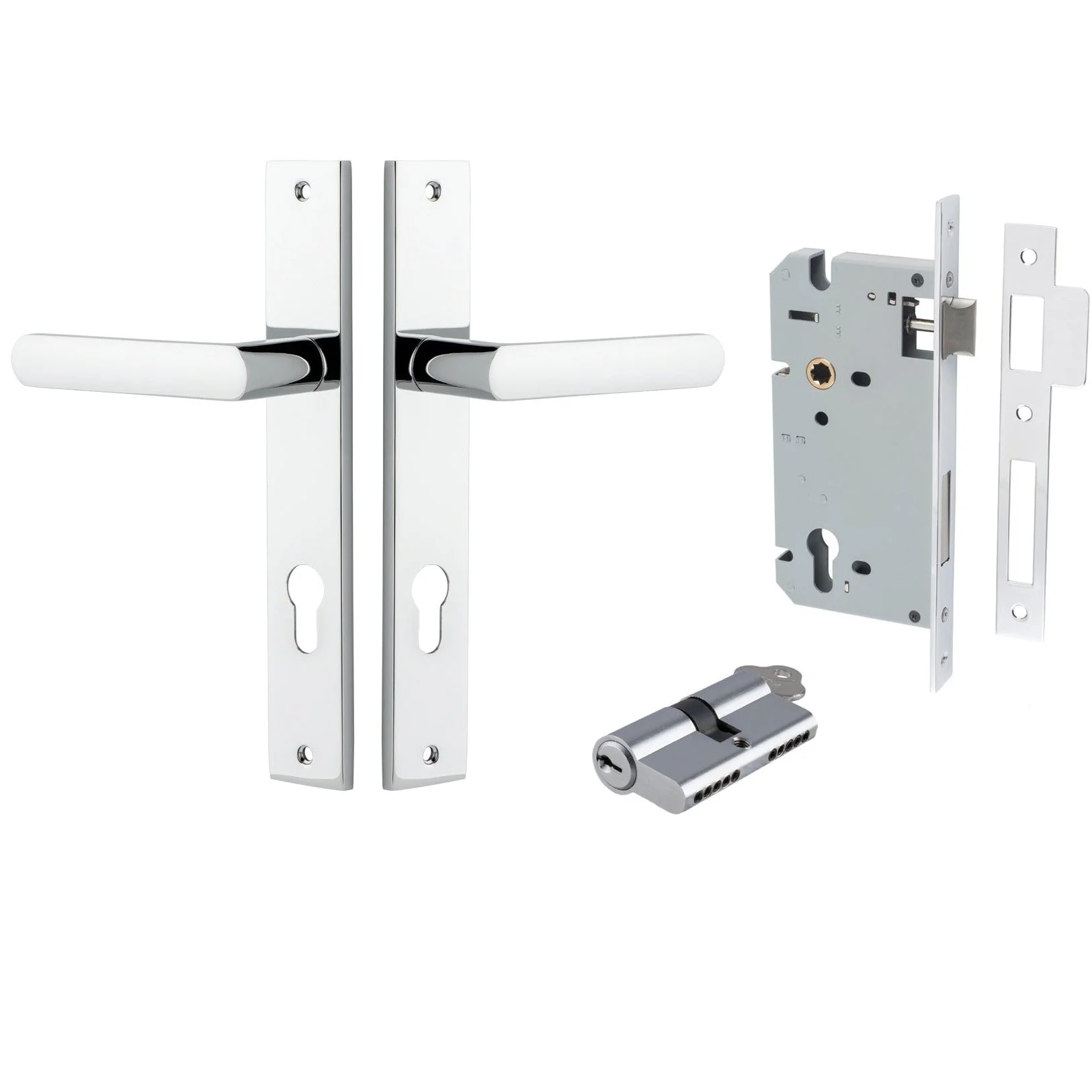 Iver Door Handle Osaka Rectangular Euro Pair Key/Key Polished Chrome Entrance Kit