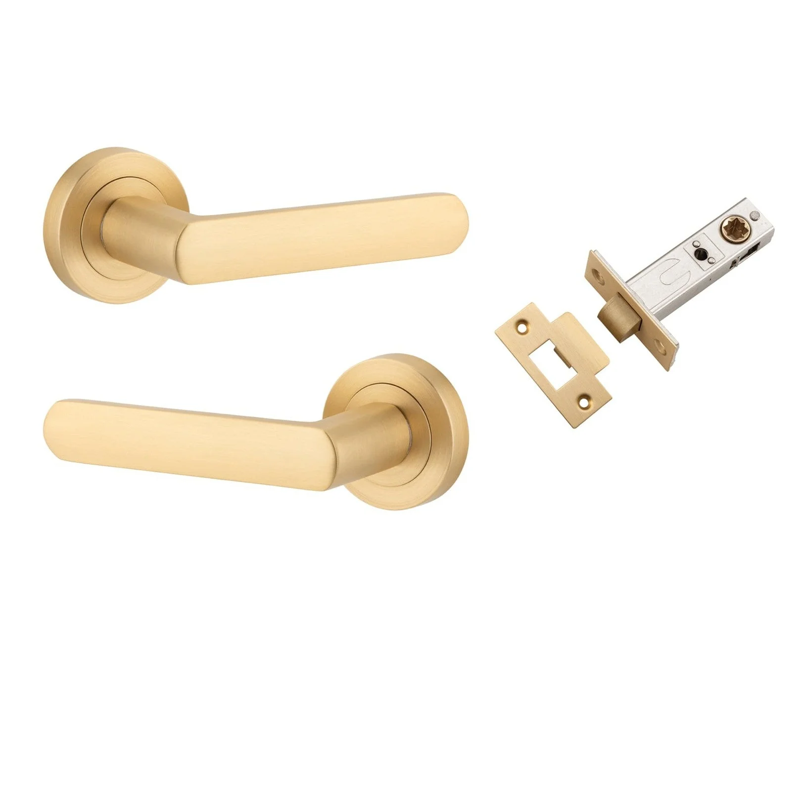 Iver Door Handle Osaka Round Rose Brushed Brass Passage Kit