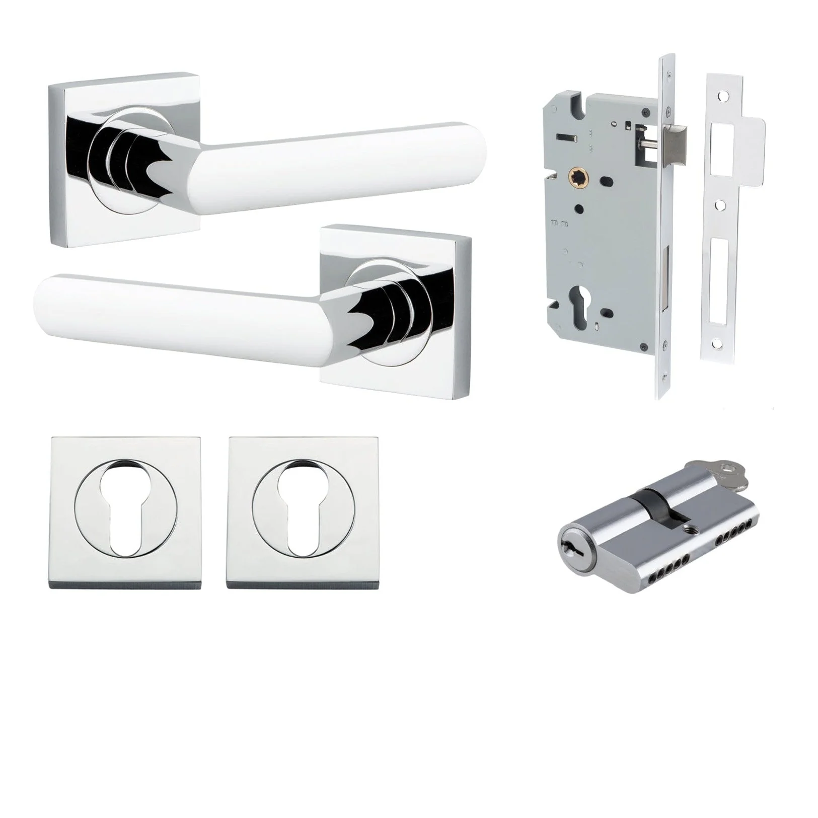 Iver Door Handle Osaka Square Rose Key/Key Polished Chrome Entrance Kit