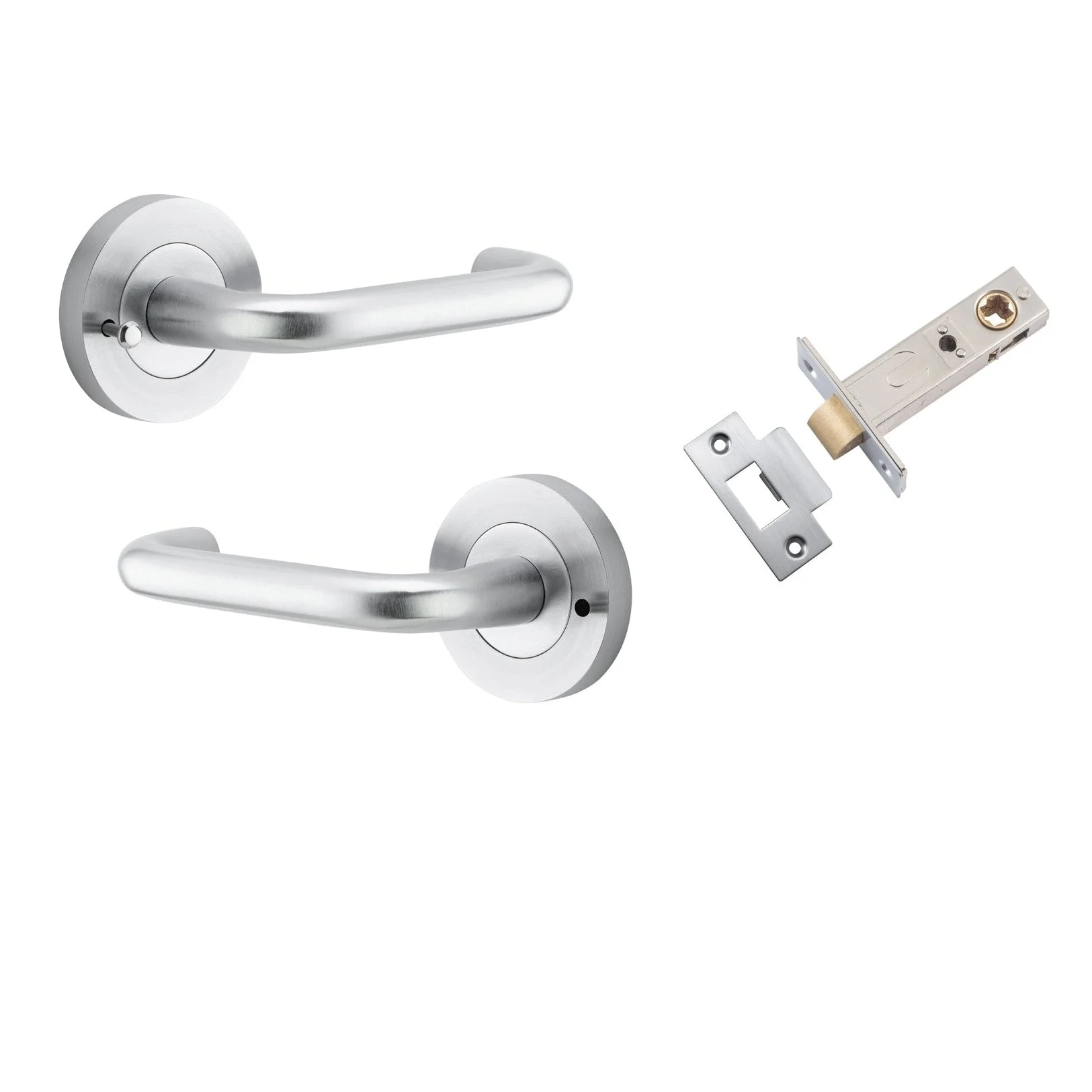 Iver Door Handle Oslo Round Rose Inbuilt Privacy Pair Kit Brushed Chrome