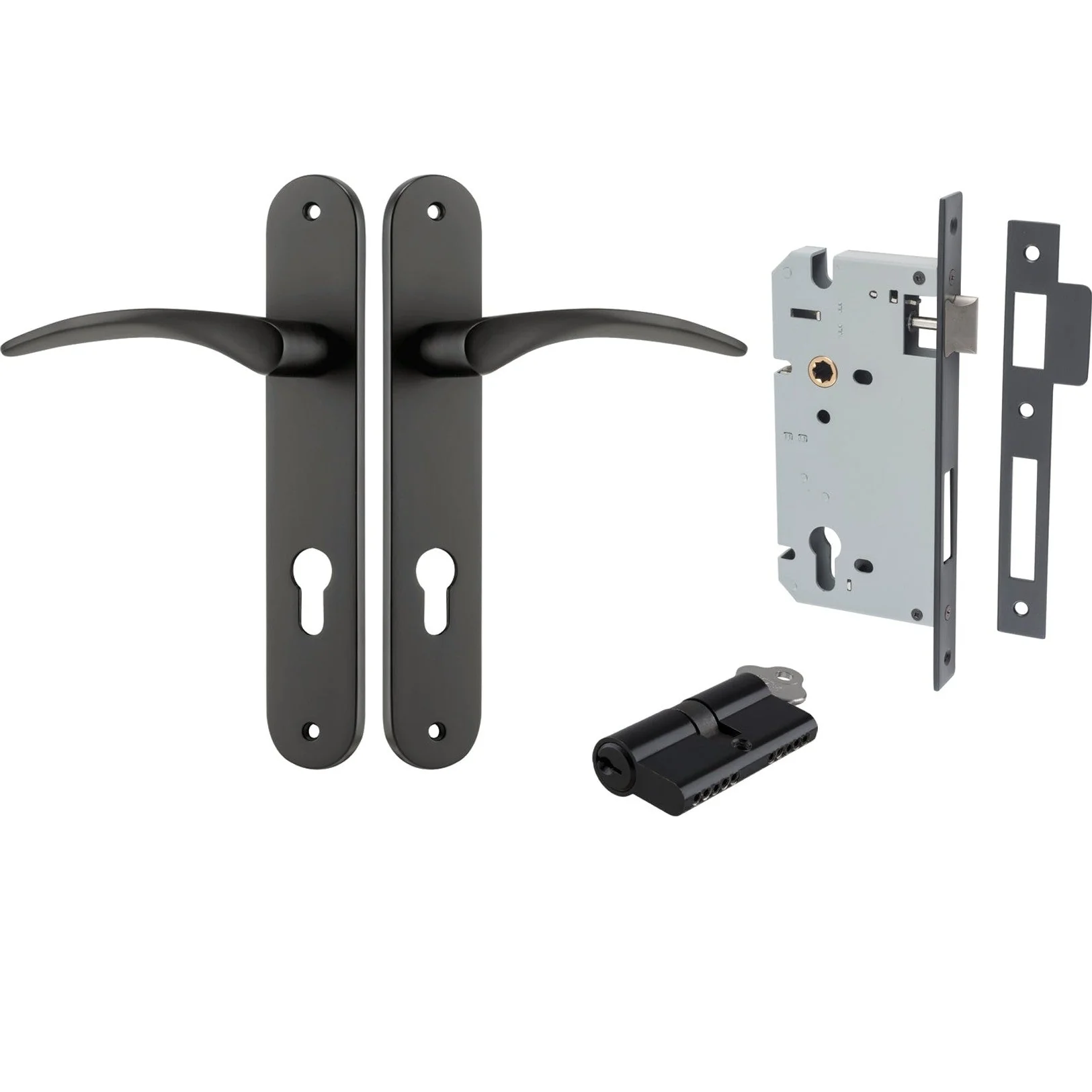 Iver Door Handle Oxford Oval Euro Key/Key Matt Black Entrance Kit