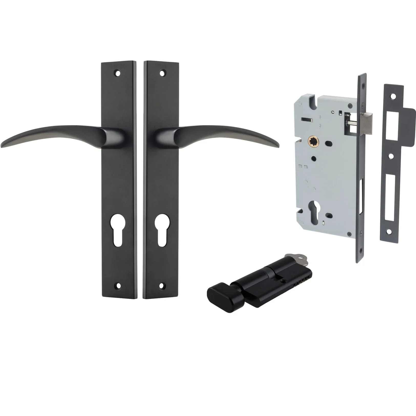 Iver Door Handle Oxford Rectangular Euro Key/Thumb Matt Black Entrance Kit