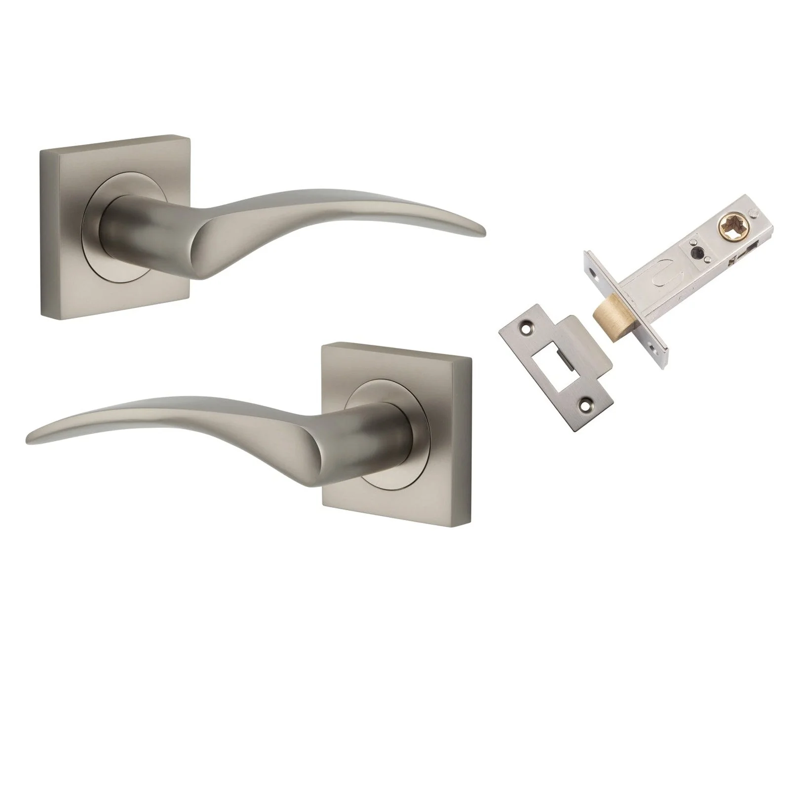 Iver Door Handle Oxford Square Rose Pair Satin Nickel Passage Kit