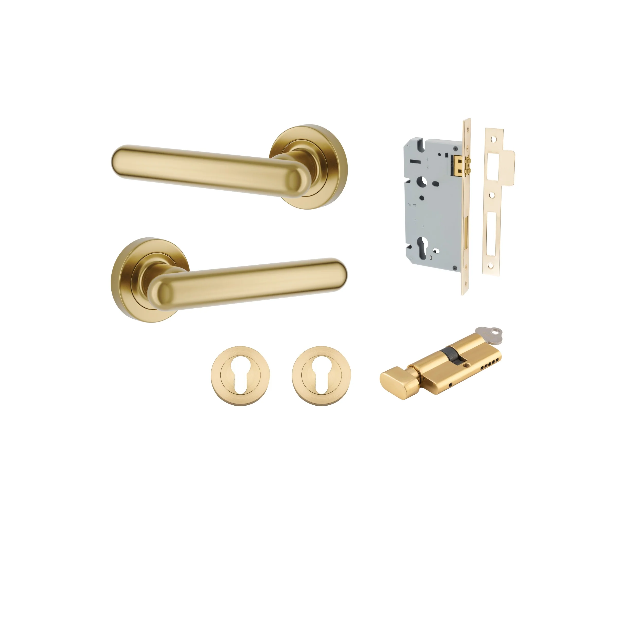 Iver Door Handle Puerto Rose Round Brushed Gold PVD Key / Thumb Entrance Kit