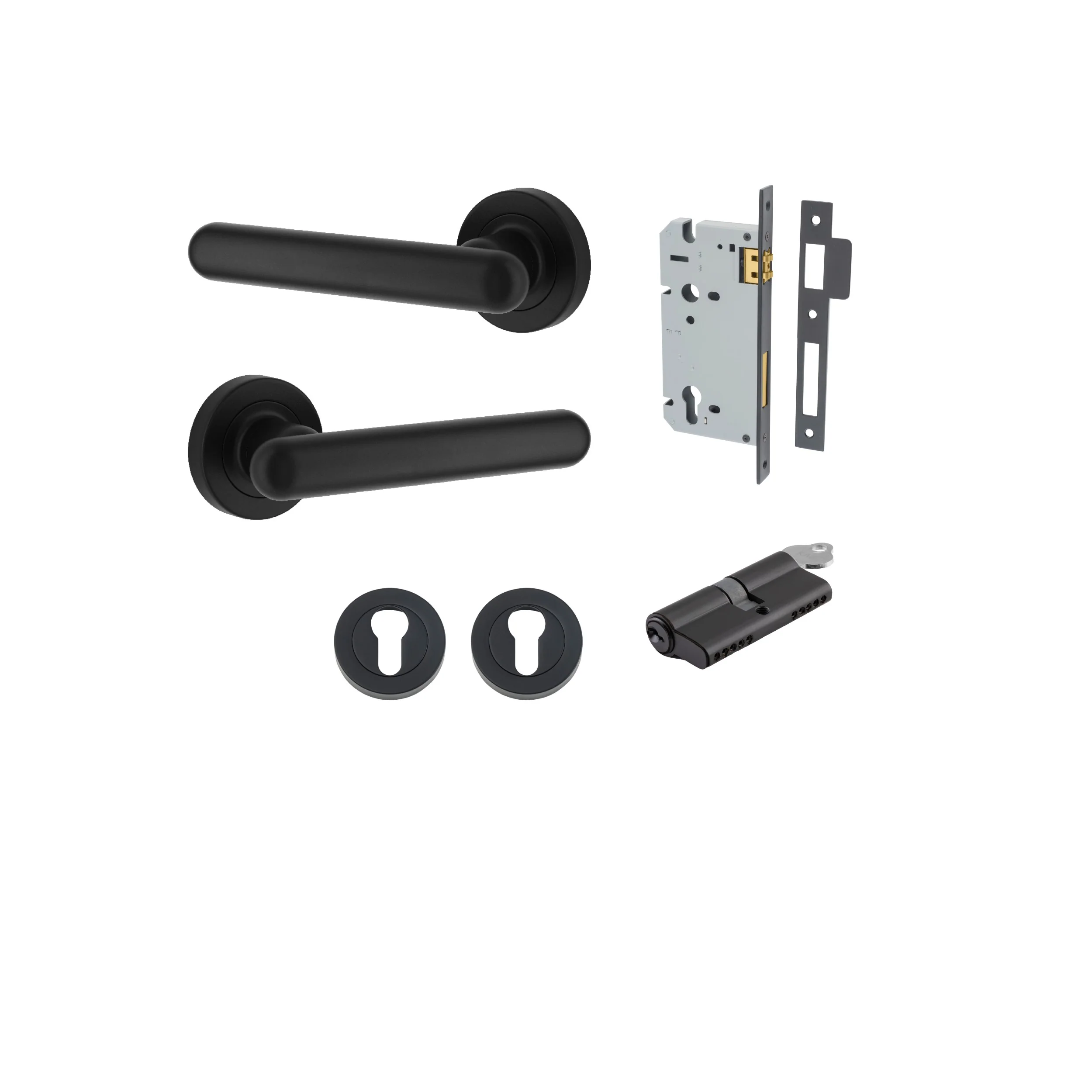 Iver Door Handle Puerto Rose Round Matt Black Key / Key Entrance Kit